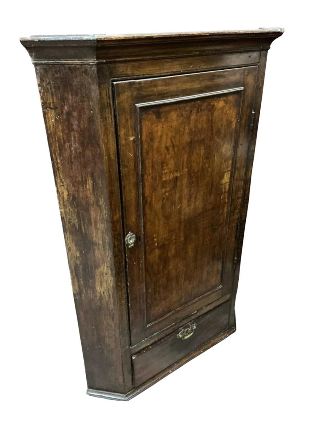 GEORGE III STAINED WOOD WALL HANGING CORNER CABINET EARLY 19TH CENTURY