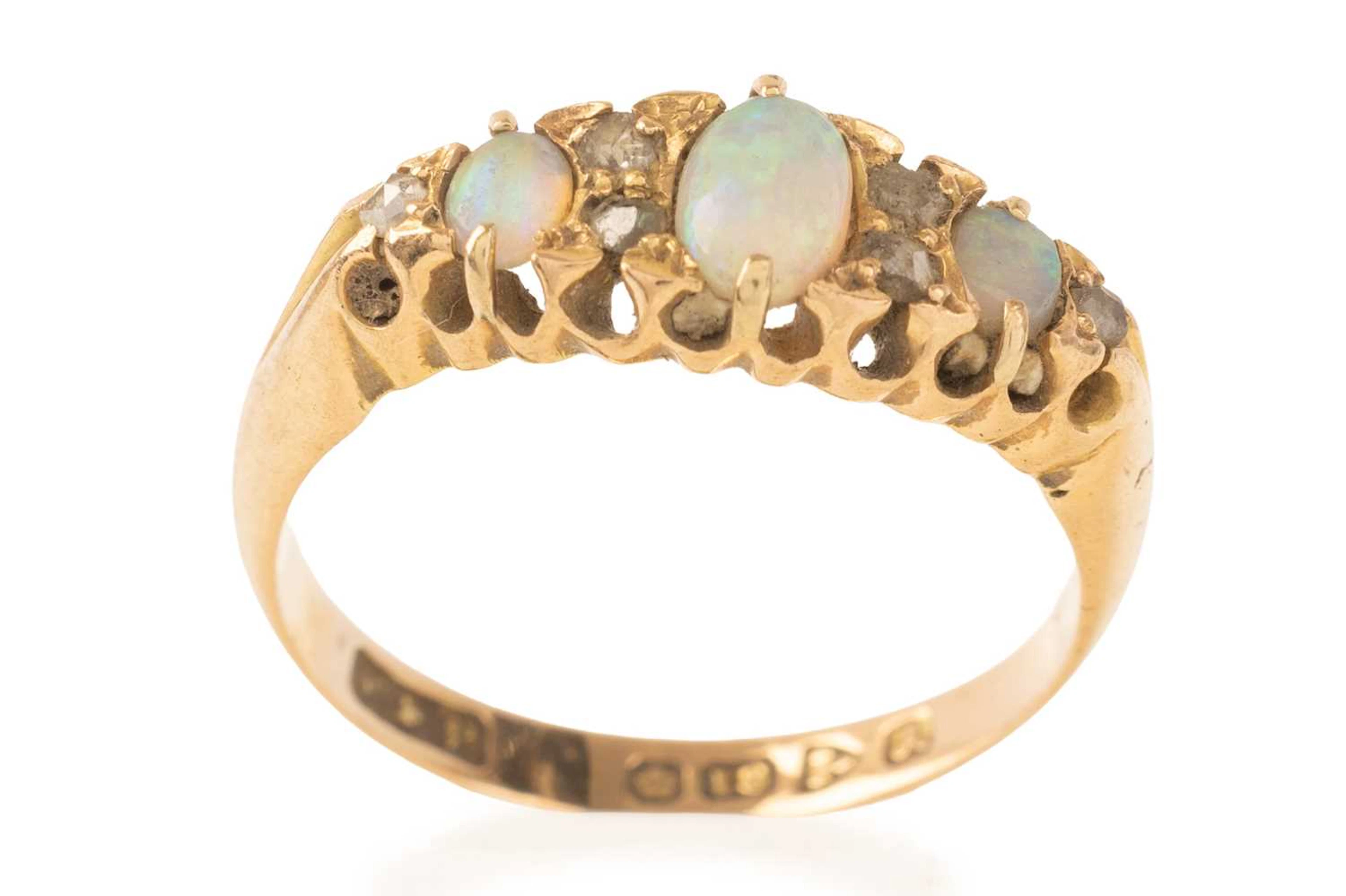 OPAL AND DIAMOND BOAT RING CHESTER 1901