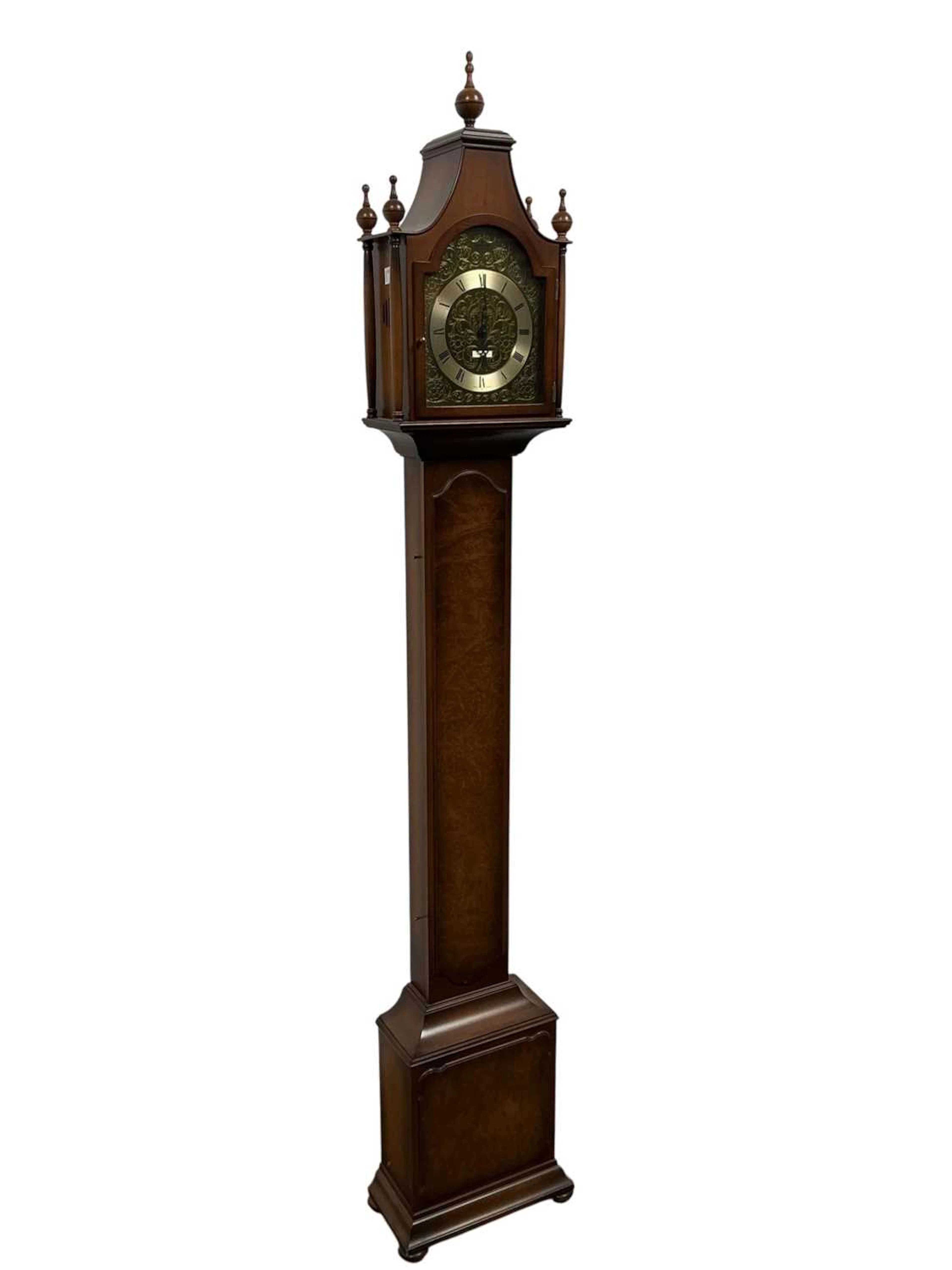 JUNGHANS REPRODUCTION MAHOGANY FINISHED ELECTRIC LONGCASE CLOCK MID/LATE
