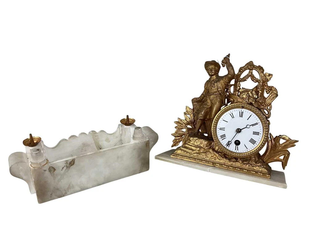 GILT METAL MANTEL CLOCK MID 19TH CENTURY