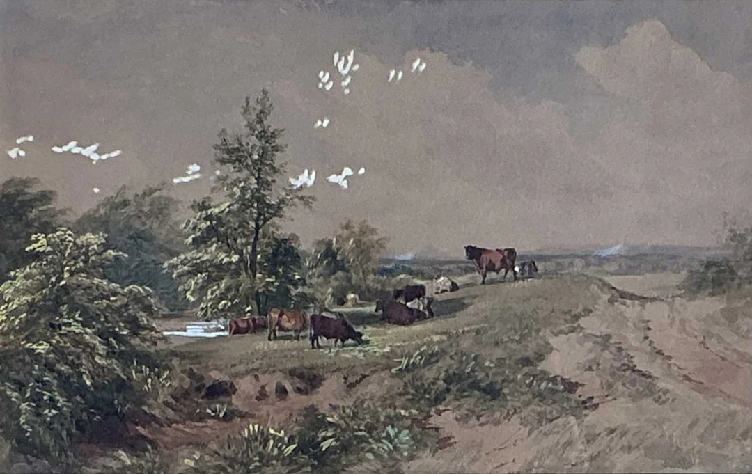 ATTRIBUTED TO SAM BOUGH RSA (BRITISH 1822 - 1878) CATTLE IN FIELD