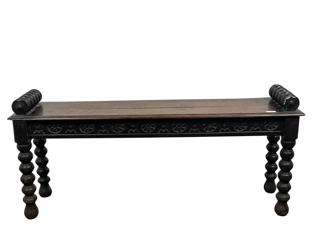 VICTORIAN OAK HALL BENCH MID/LATE 19TH CENTURY