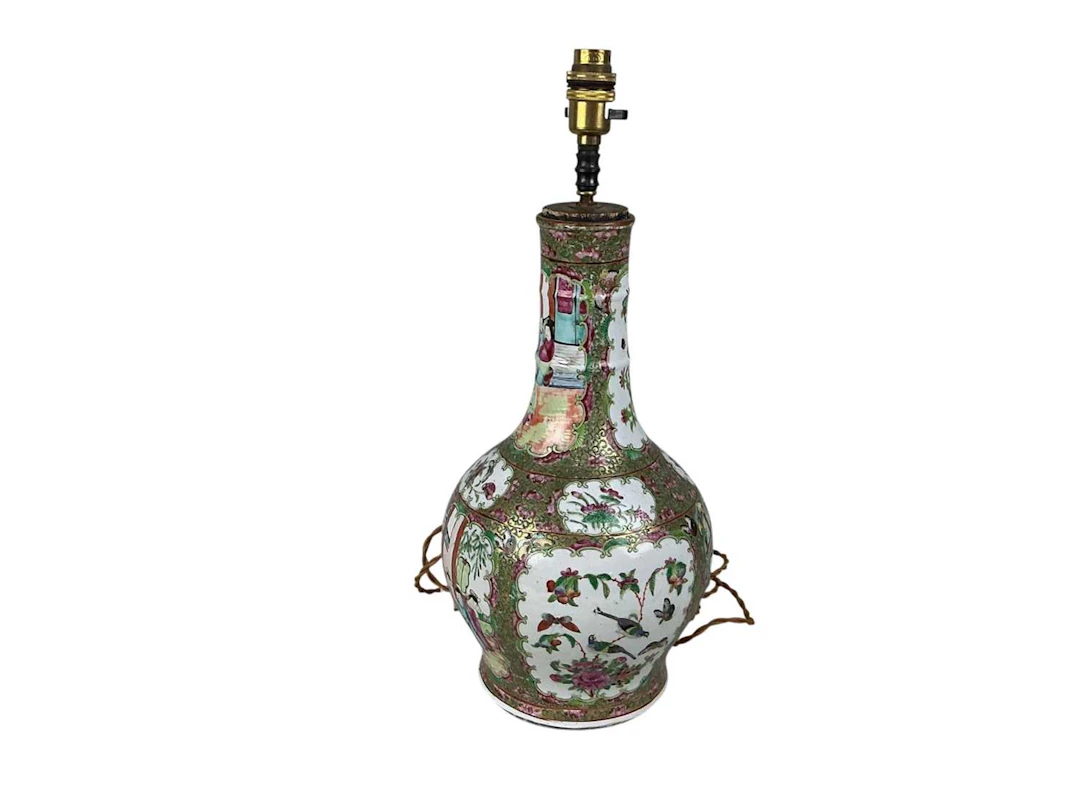 CANTONESE BOTTLE SHAPED VASE, LATE 19TH CENTURY AND A FRUIT BOWL