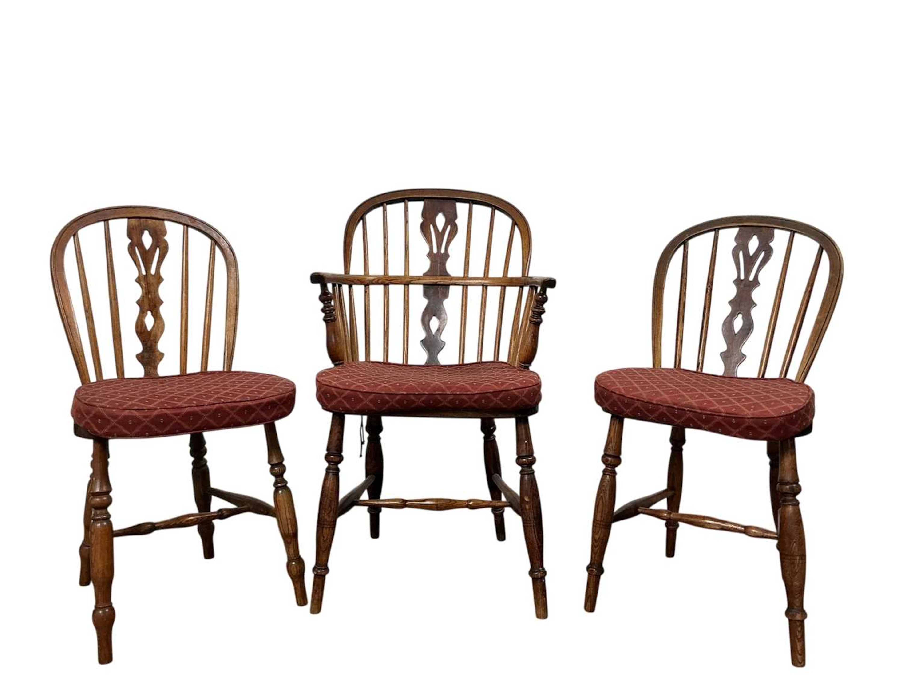 PAIR OF VICTORIAN ELM WINDSOR ELBOW CHAIRS MID 19TH CENTURY