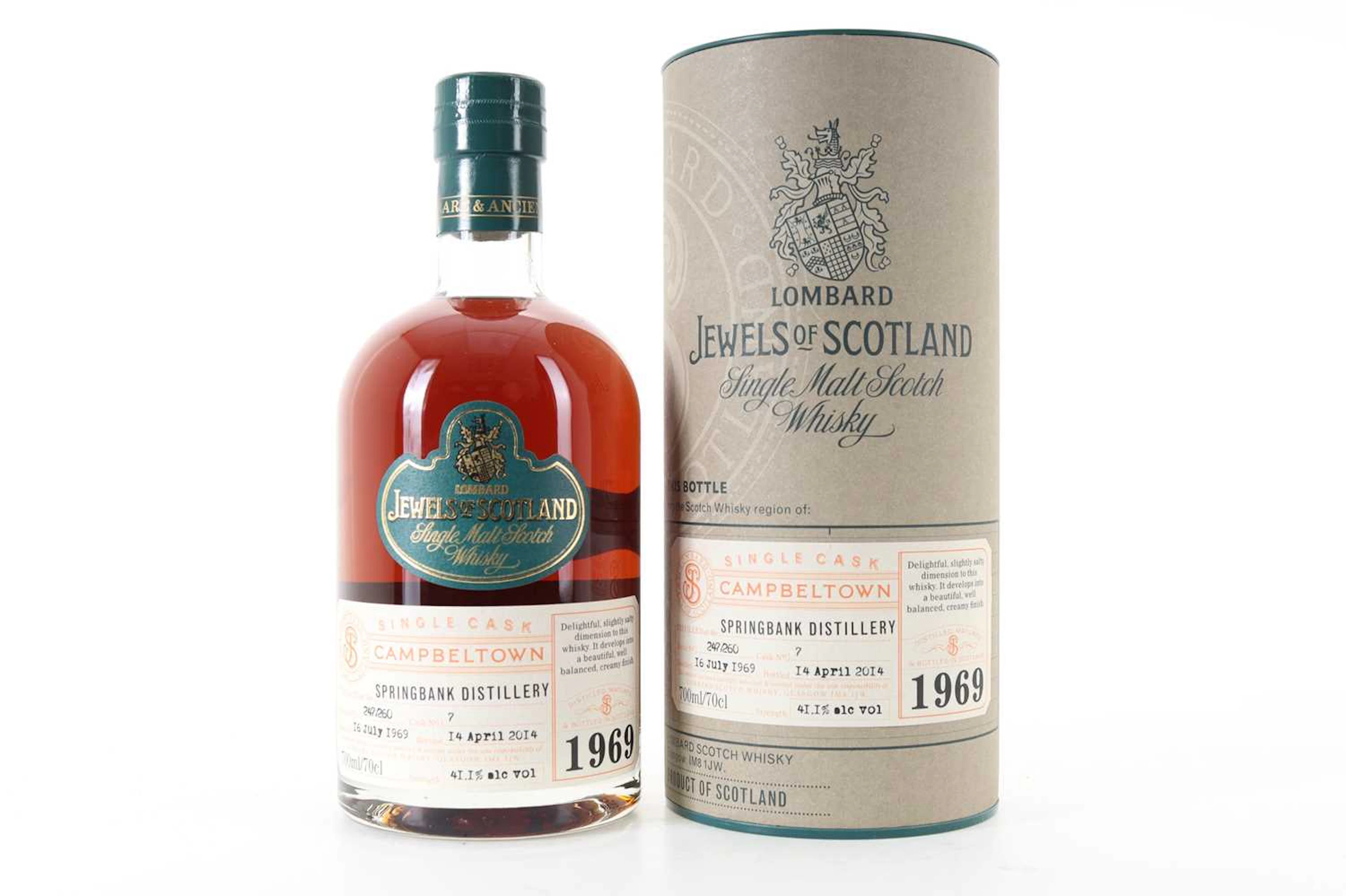 **SPRINGBANK 1969 44 YEAR OLD LOMBARD JEWELS OF SCOTLAND CAMPBELTOWN