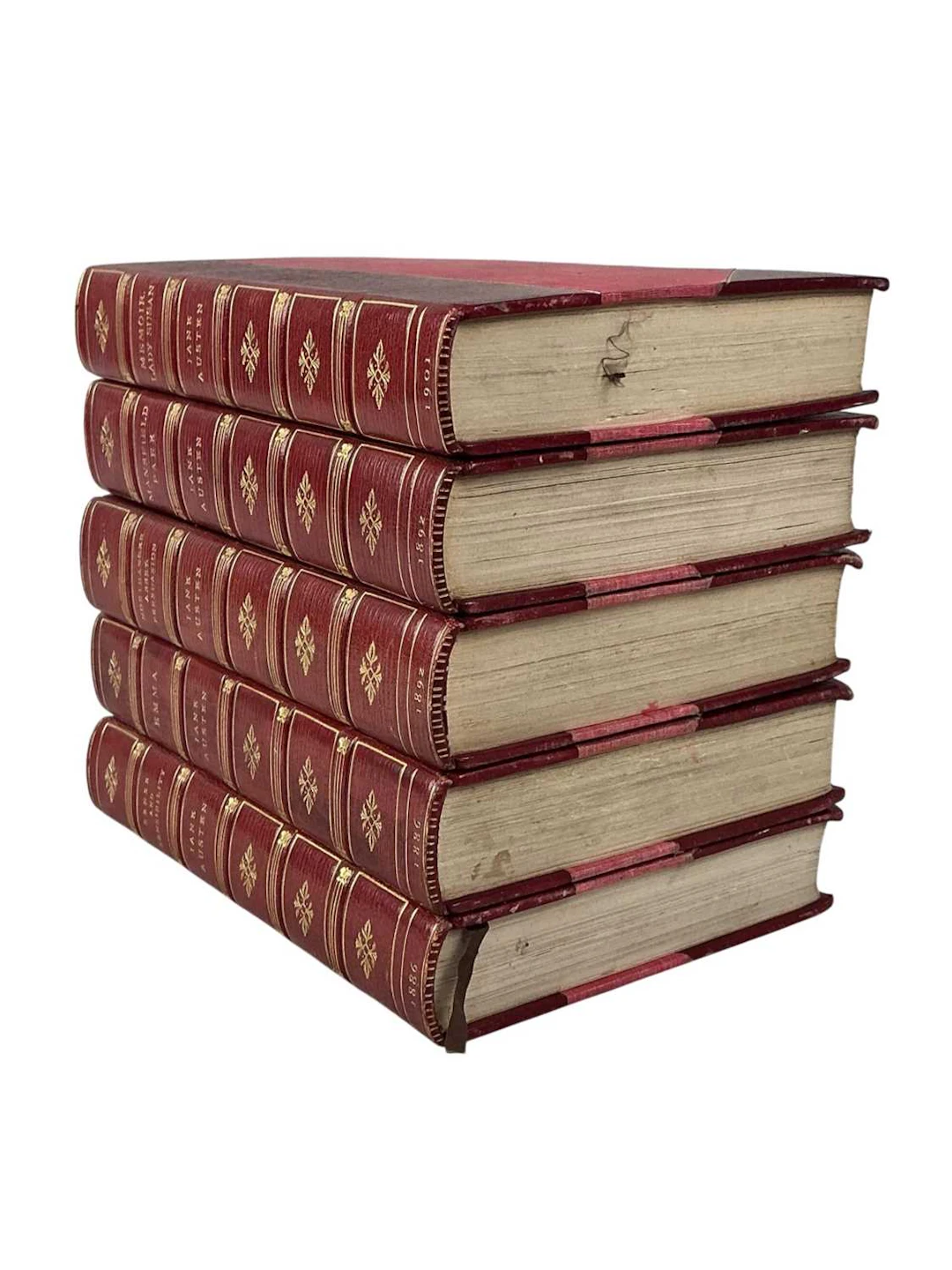 JANE AUSTIN LEATHER BOUND BOOKS LATE 19TH CENTURY