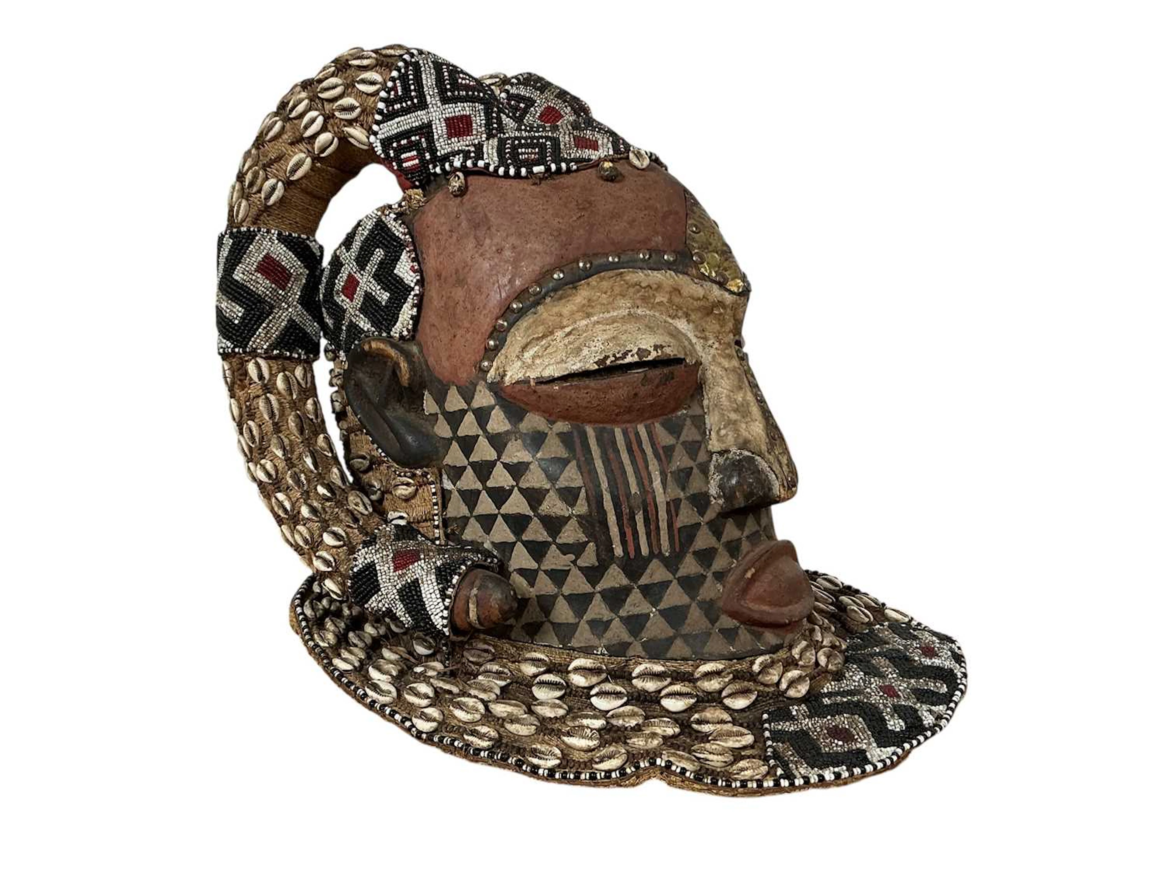 VINTAGE DEMOCRATIC REPUBLIC OF CONGO 'KUBU' ROYAL HELMET MASK MID/LATE