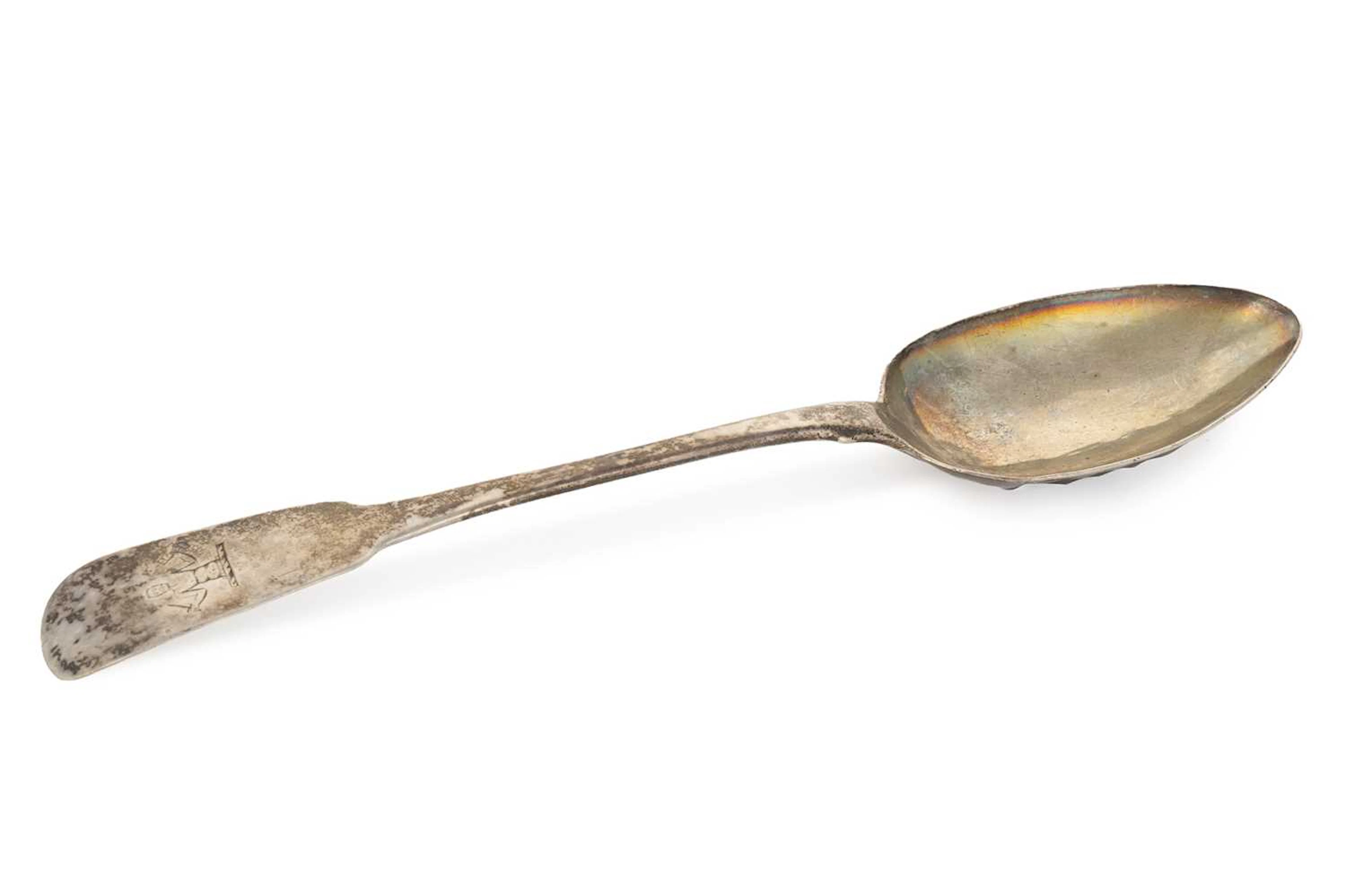 GEORGE IV IRISH SILVER SERVING SPOON MAKER WILLIAM MOONEY AND WILLIAM
