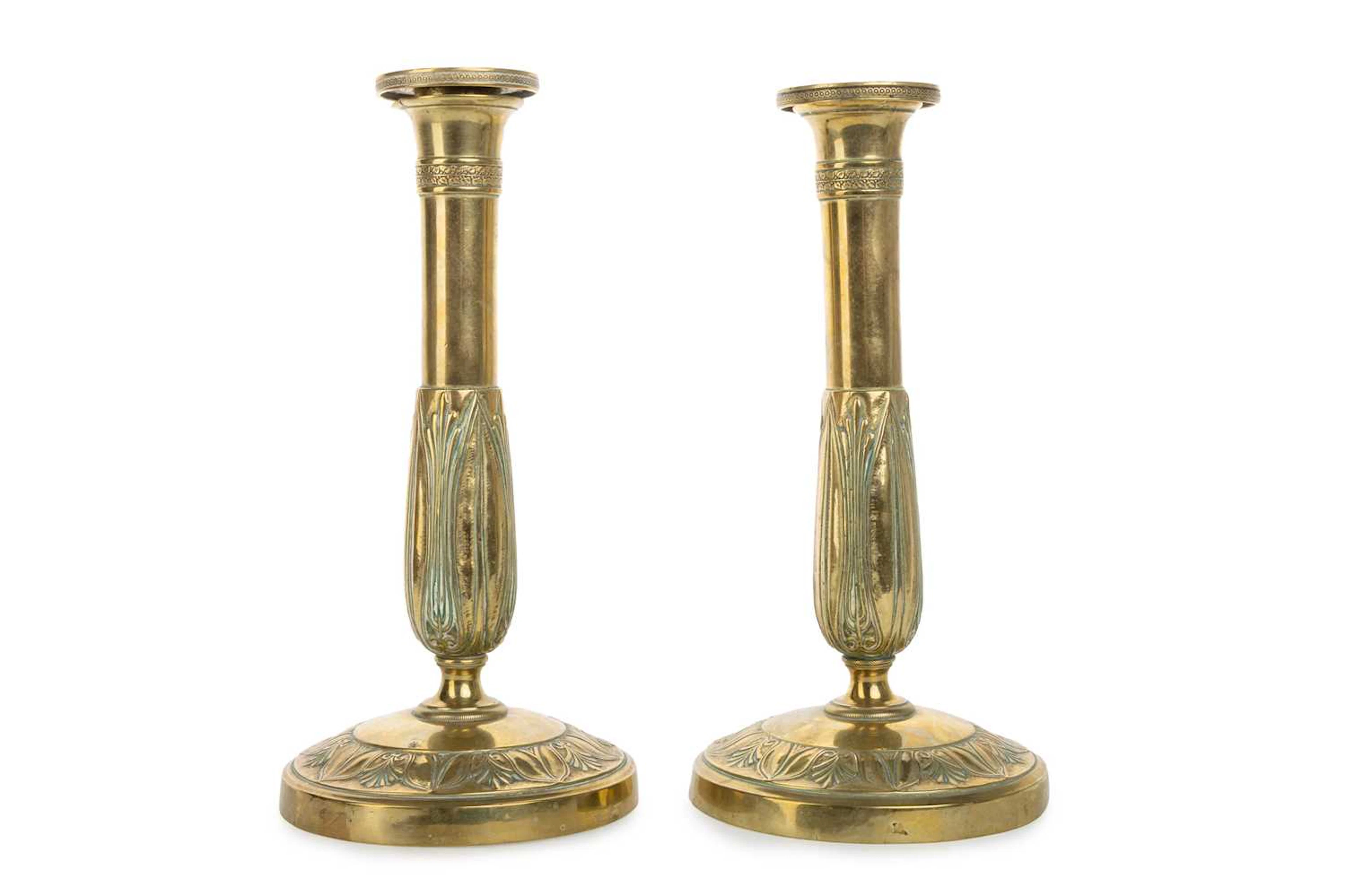 PAIR OF FRENCH GILT BRASS EMPIRE STYLE CANDLESTICKS LATE 19TH CENTURY