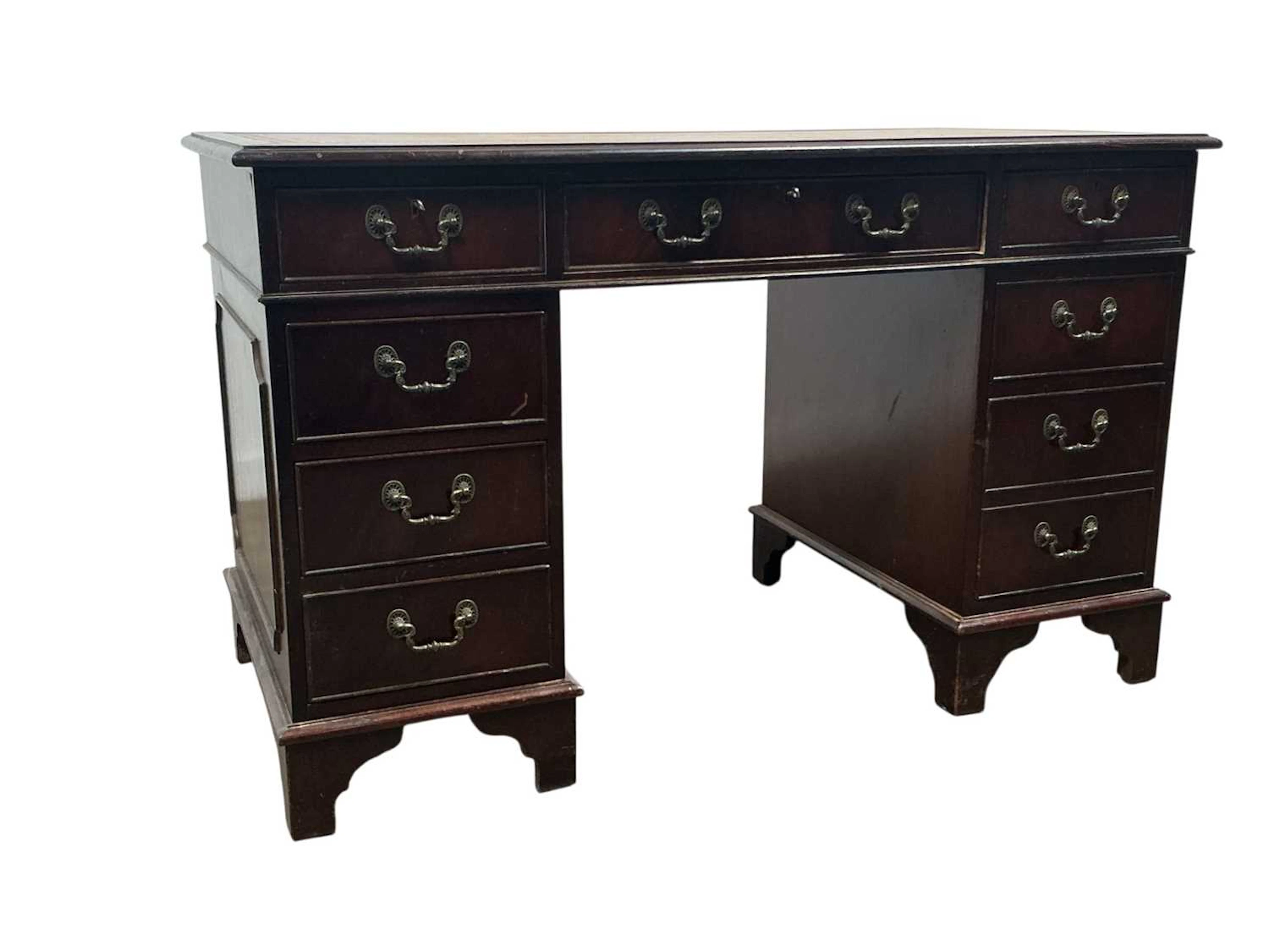 REPRODUCTION MAHOGANY PEDESTAL DESK LATE 20TH CENTURY