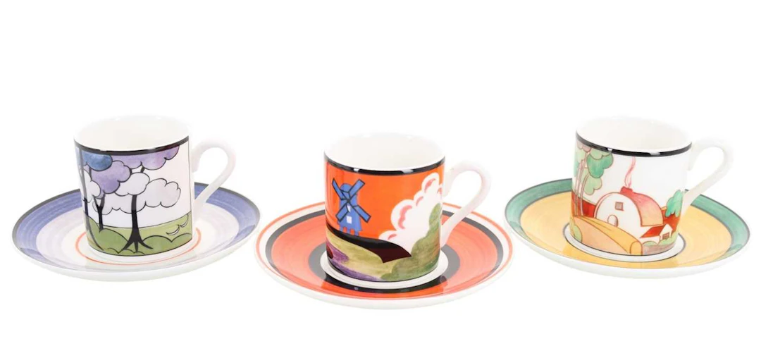 GROUP OF WEDGWOOD CLARICE CLIFF CUPS AND SAUCERS LATE 20TH CENTURY
