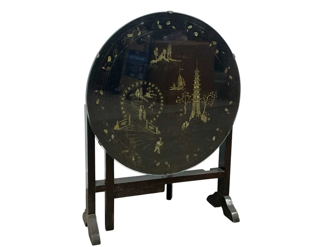 CHINESE EBONISED COFFEE TABLE, MID 20TH CENTURY AND A MATCHING OCCASIONAL TABLE
