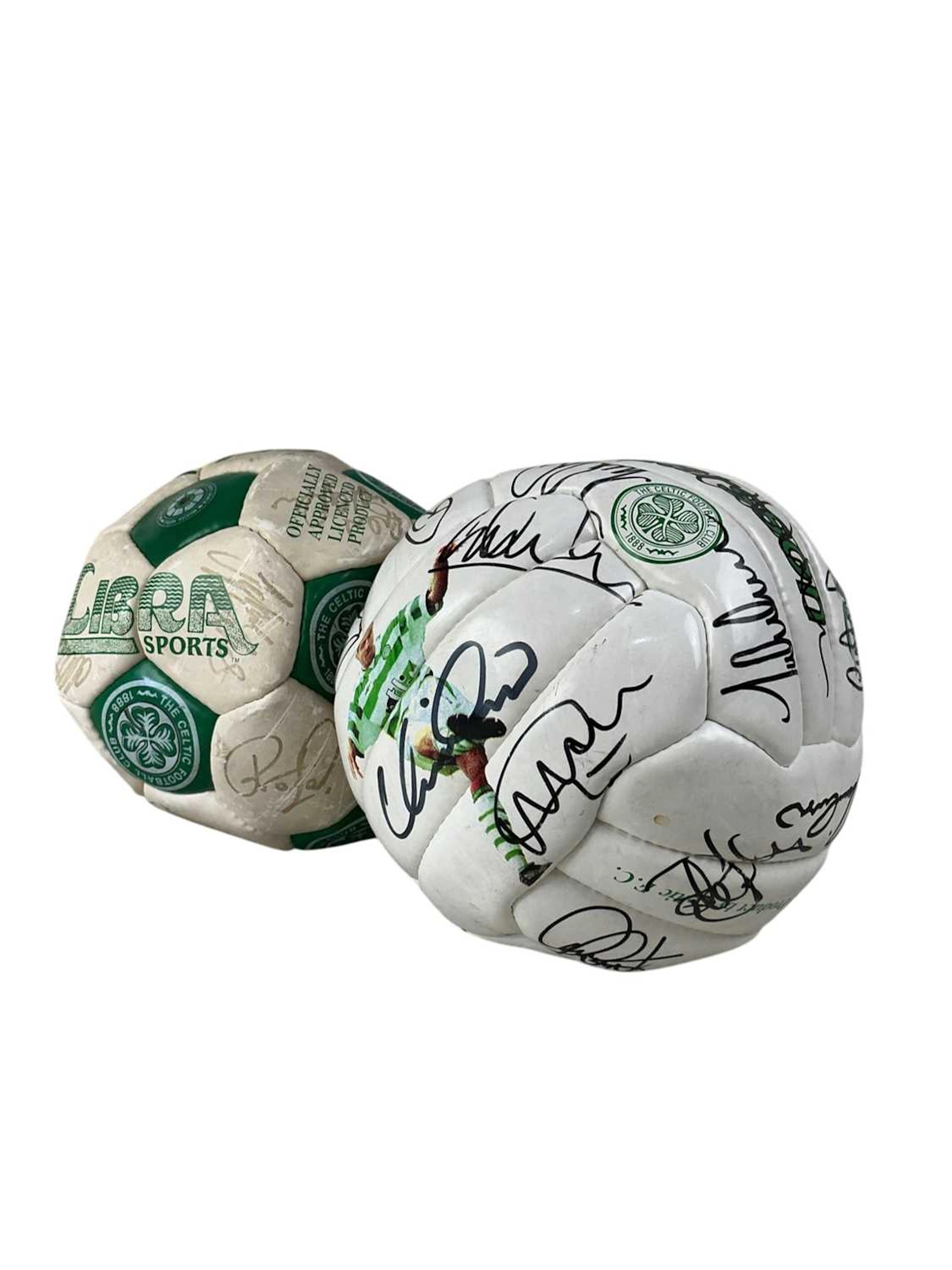 TWO CELTIC F.C. SIGNED FOOTBALLS, LATE 20TH CENTURY ALONG WITH A GROUP