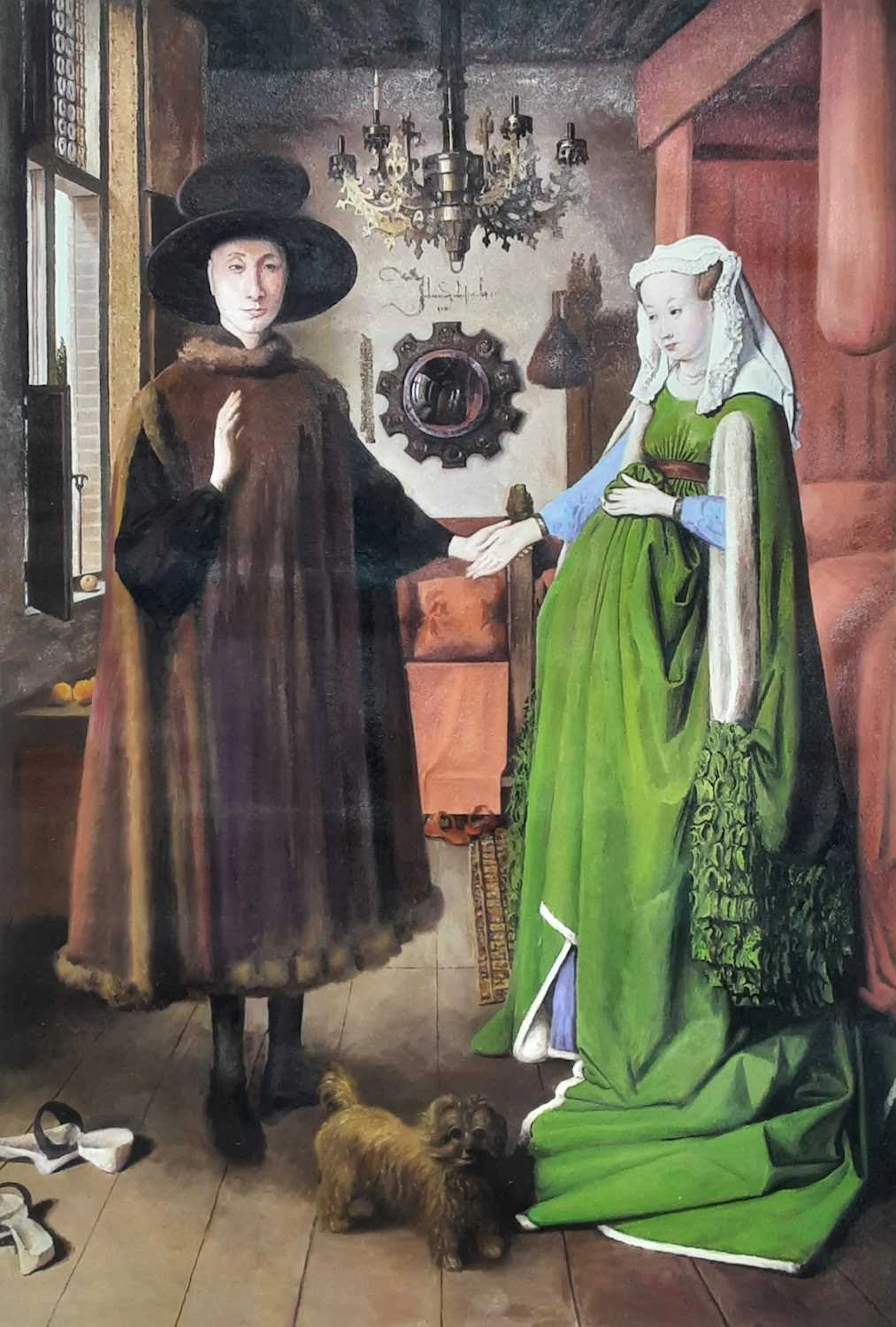 AFTER JAN VAN EYCK, THE ARNOLFINI PORTRAIT A CONTEMPORARY OIL PAINTING
