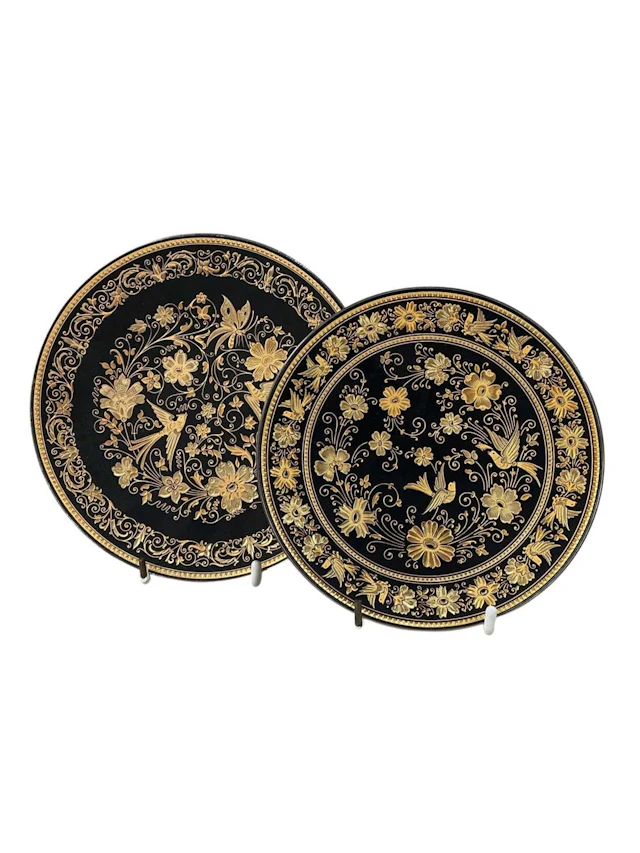 TWO CREDAN DAMASCENE DISHES, LATE 20TH CENTURY ALONG WITH AN INDIAN