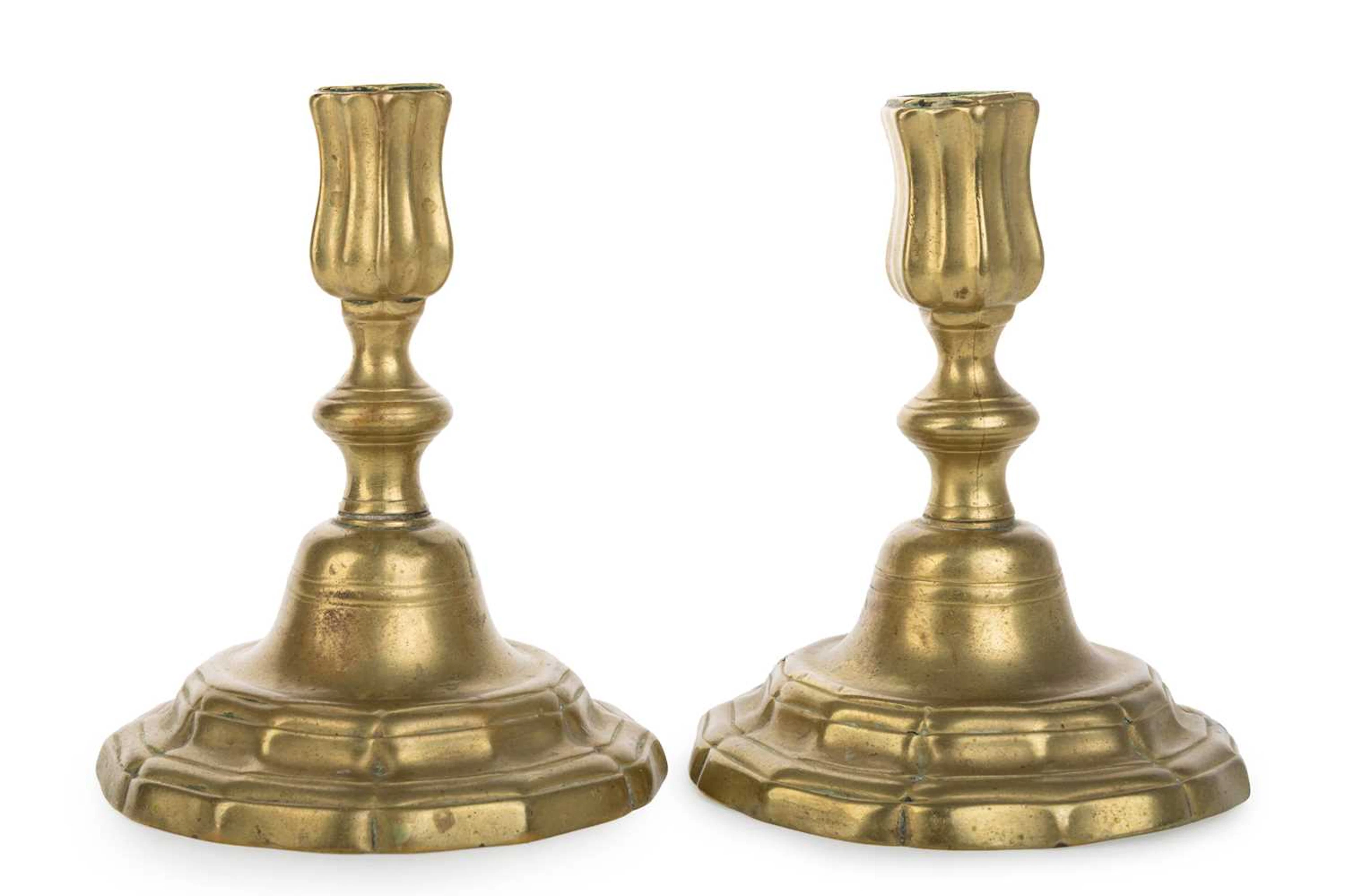 PAIR OF BRASS CANDLESTICKS EARLY/MID 19TH CENTURY