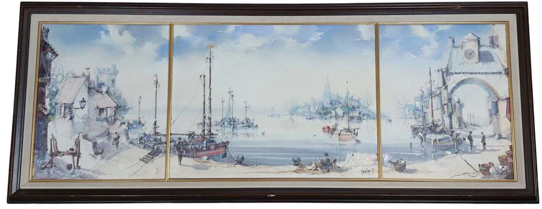 * JORGE AGUILAR-AGON (SPANISH 20TH CENTURY) FISHING VILLAGE