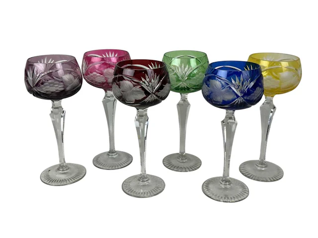 SET OF SIX HOCK GLASSES, MID/LATE 20TH CENTURY AND A MAHOGANY SERVING TRAY