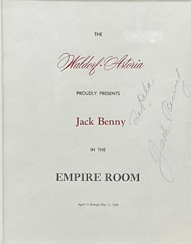 THE EMPIRE ROOM 'JACK BENNY' AUTOGRAPHED EVENT COVER CIRCA 1968
