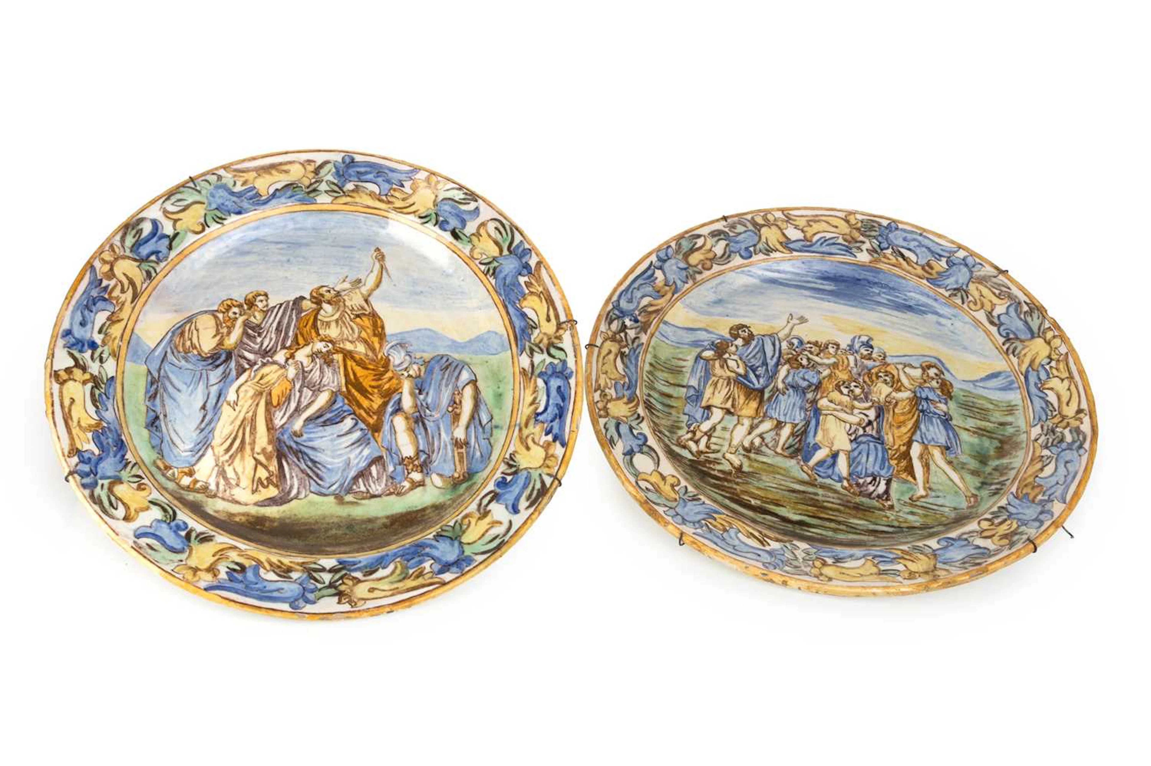 PAIR OF CONTINENTAL FAIENCE POTTERY CHARGERS MID/LATE 19TH CENTURY