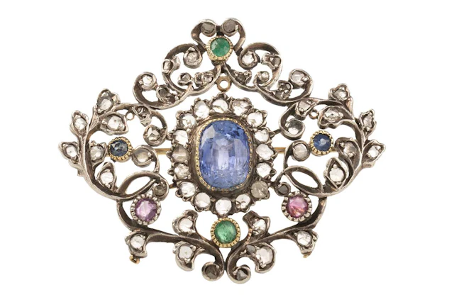 IMPRESSIVE VICTORIAN DIAMOND AND GEM SET BROOCH LATE 19TH CENTURY