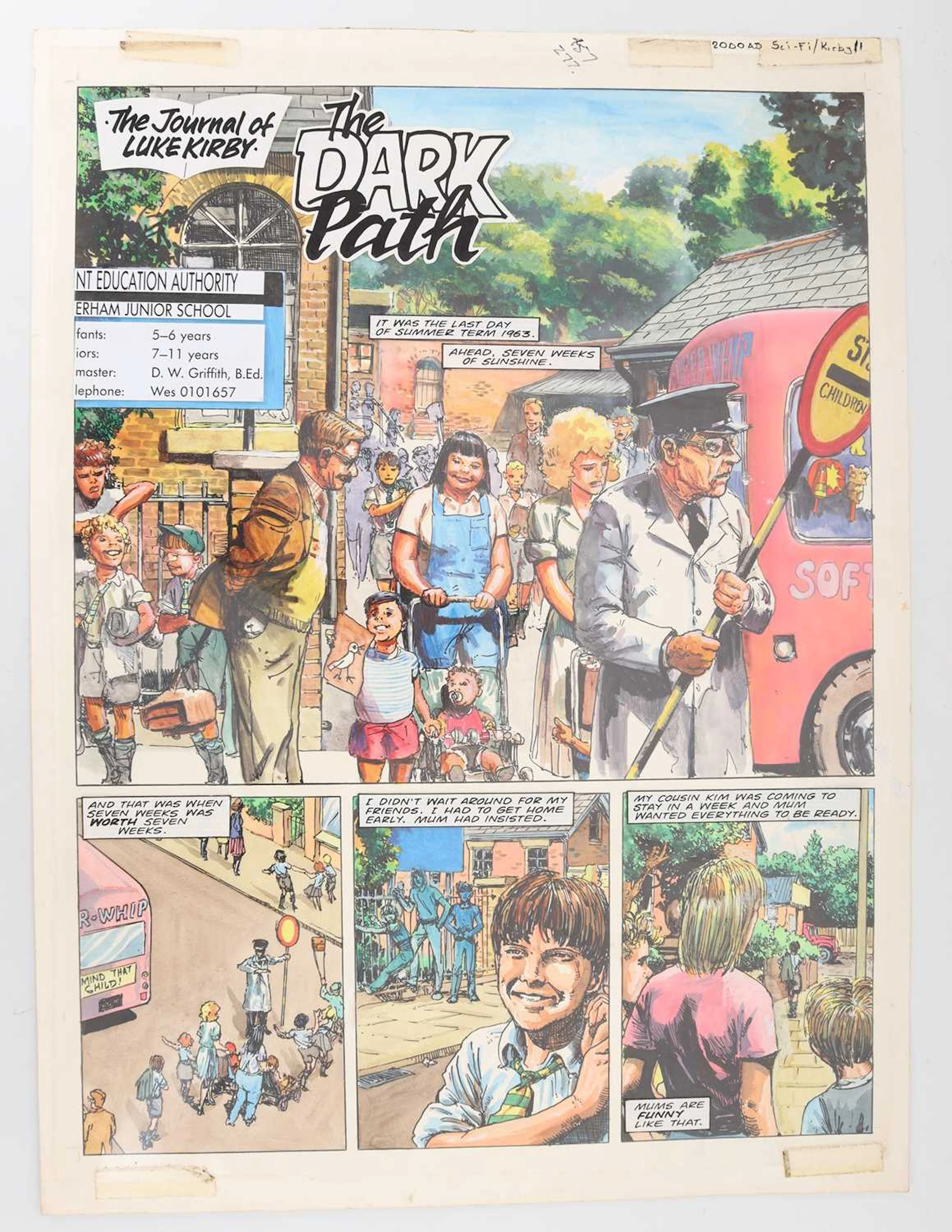 2000 AD, TWO ORIGINAL FULL-COLOUR COMIC ART PAGES 1990