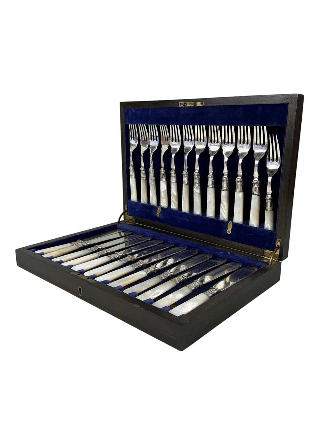 SET OF TWELVE FISH KNIVES AND FORKS, MID 20TH CENTURY AND OTHER ITEMS