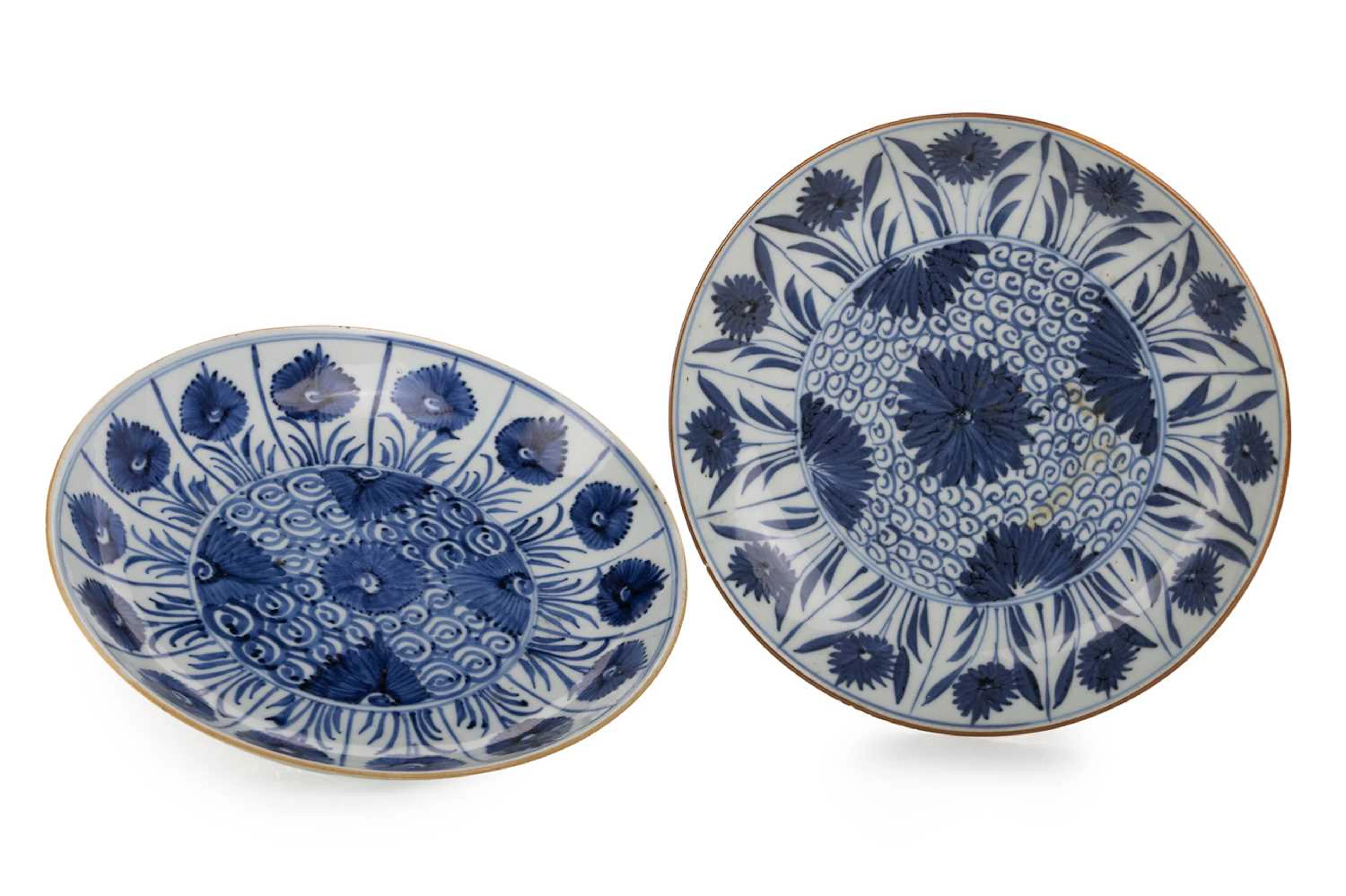 NEAR PAIR OF CHINESE BLUE AND WHITE PORCELAIN PLATES KANGXI PERIOD