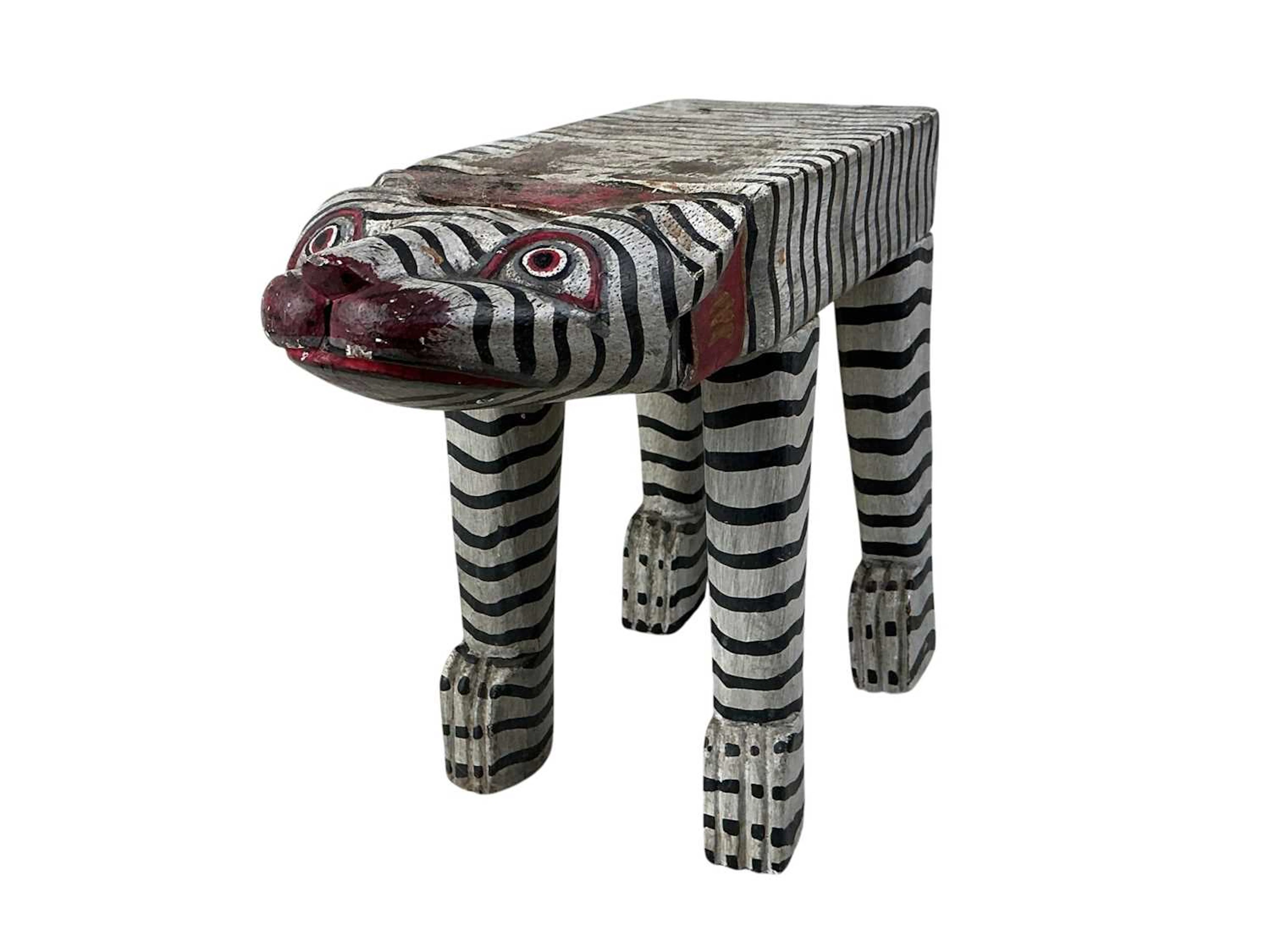 INDONESIAN STYLE CARVED TIGER STOOL MID 20TH CENTURY