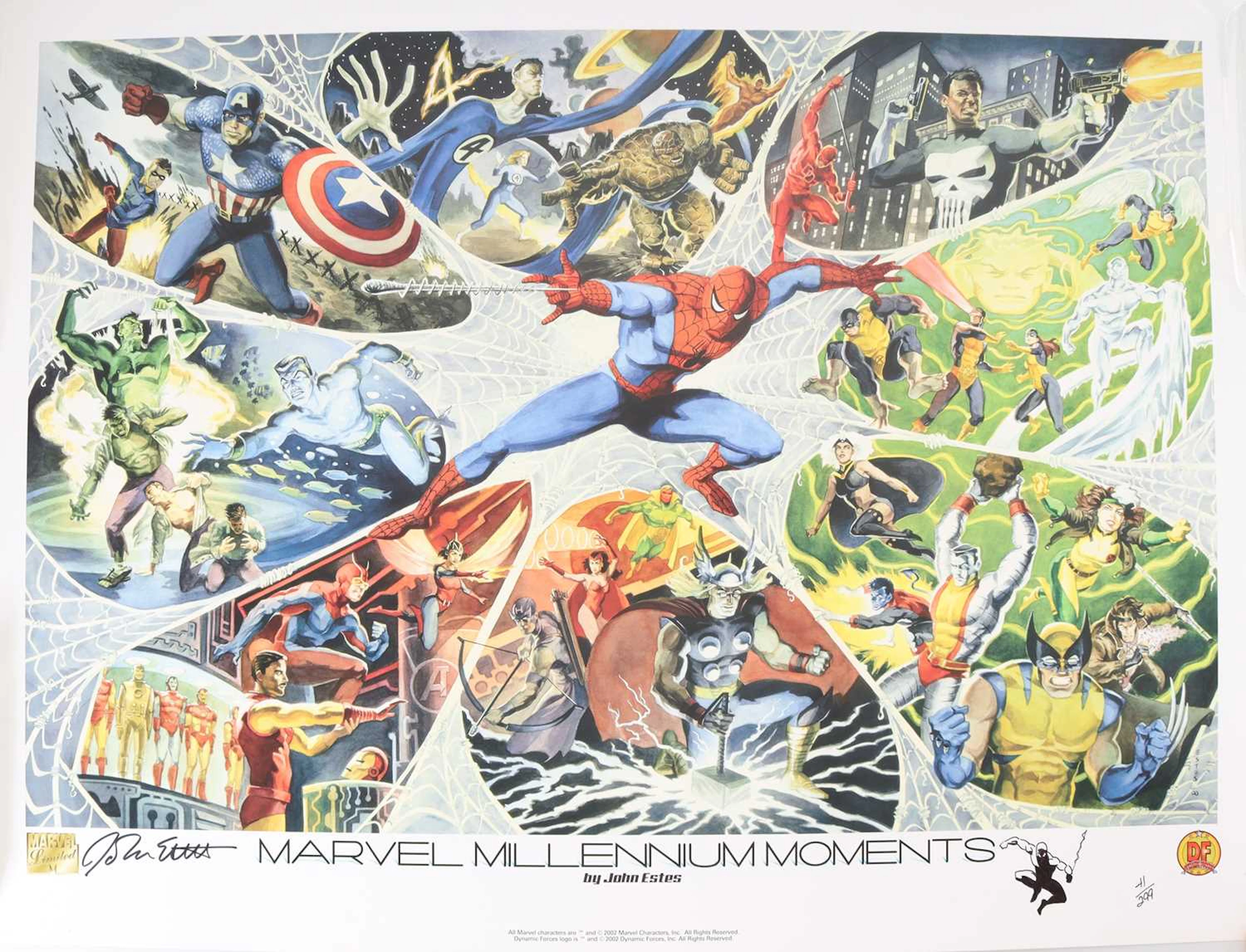 MARVEL POSTER, "MARVEL MILLENNIUM MOMENTS" SIGNED AND REMARKED LIMITED