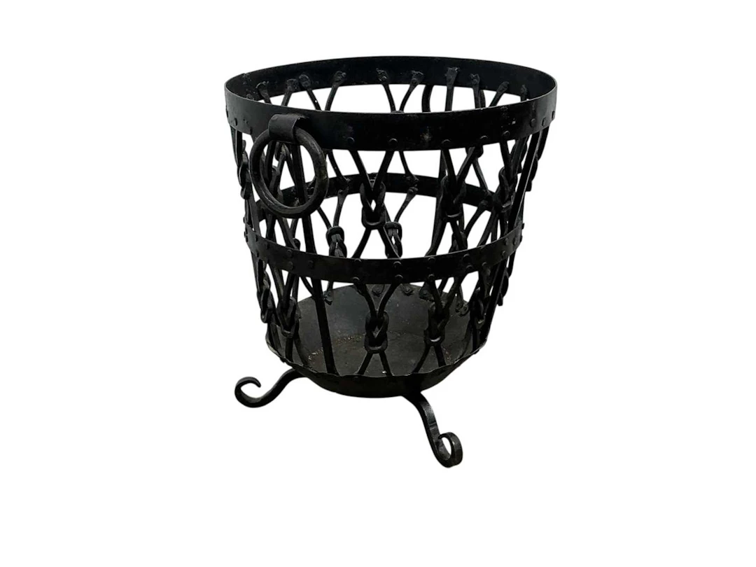 WROUGHT METAL LOG BASKET MID 20TH CENTURY