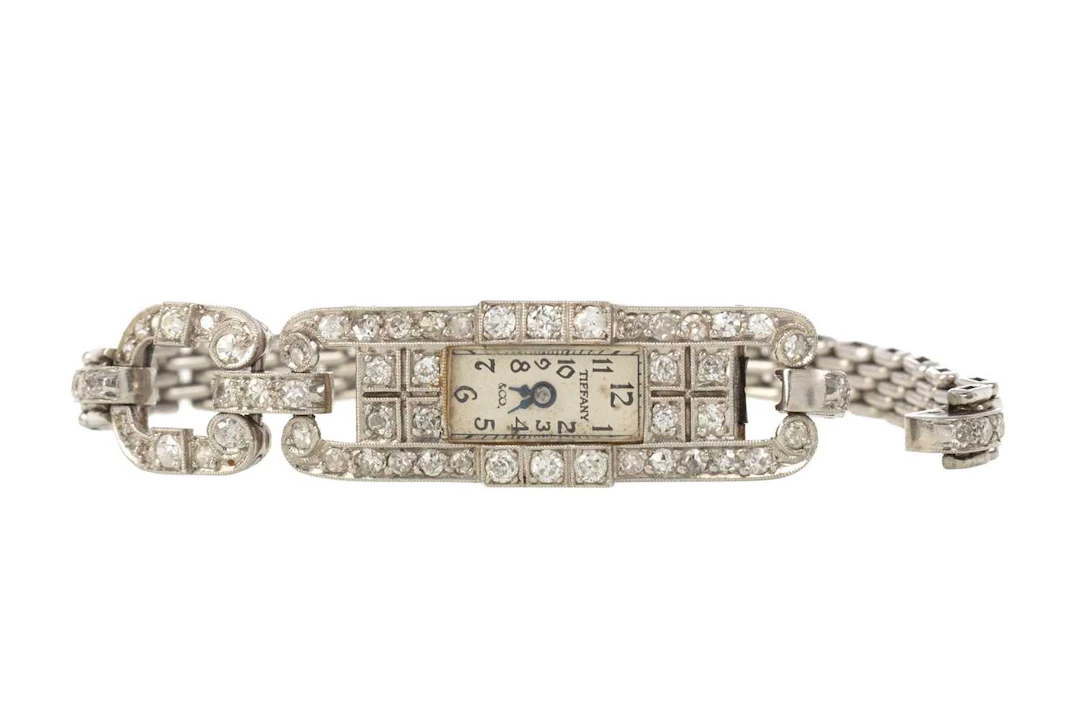 TIFFANY & CO ART DECO DIAMOND SET MANUAL WIND WRIST WATCH