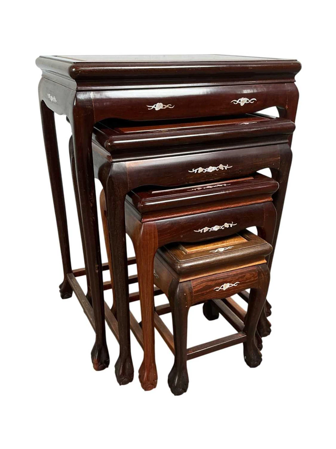 CHINESE HARDWOOD NEST OF TABLES, LATE 20TH CENTURY AND A REPRODUCTION
