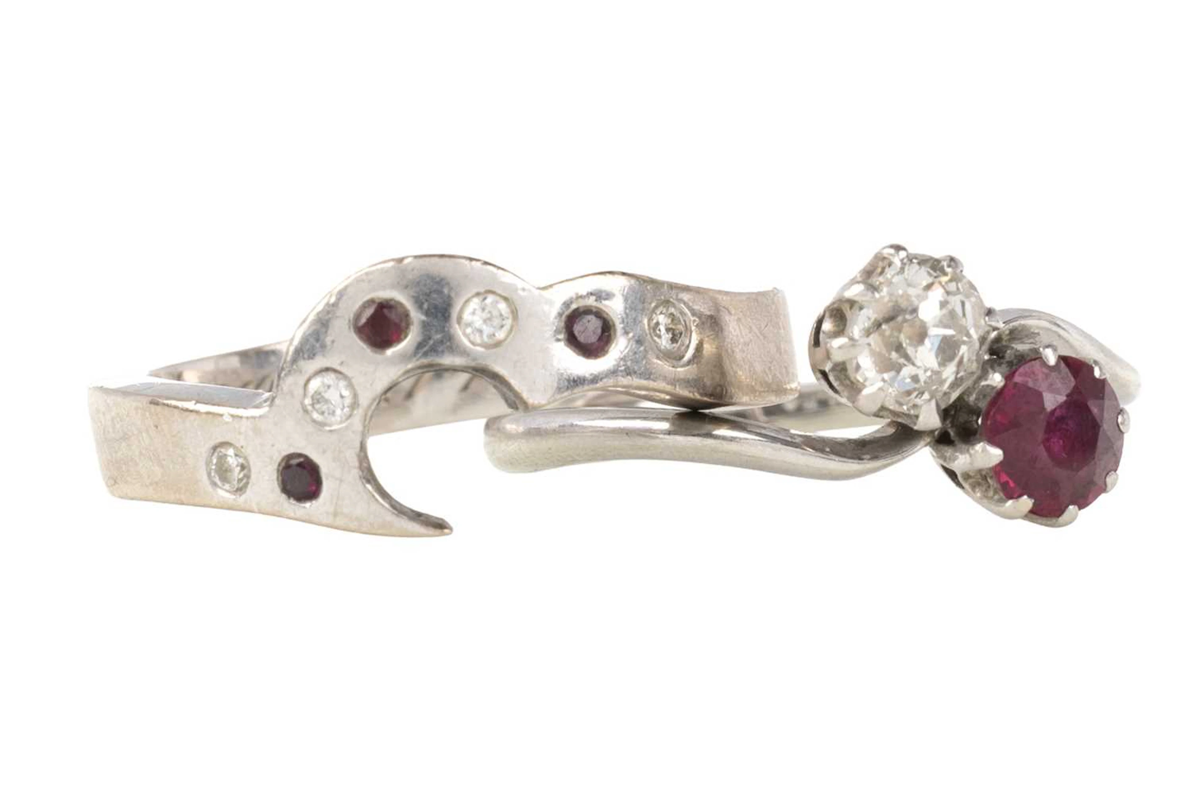 RUBY AND OLD CUT DIAMOND 'TOI ET MOI' RING AND SHAPE - TO - FIT BAND