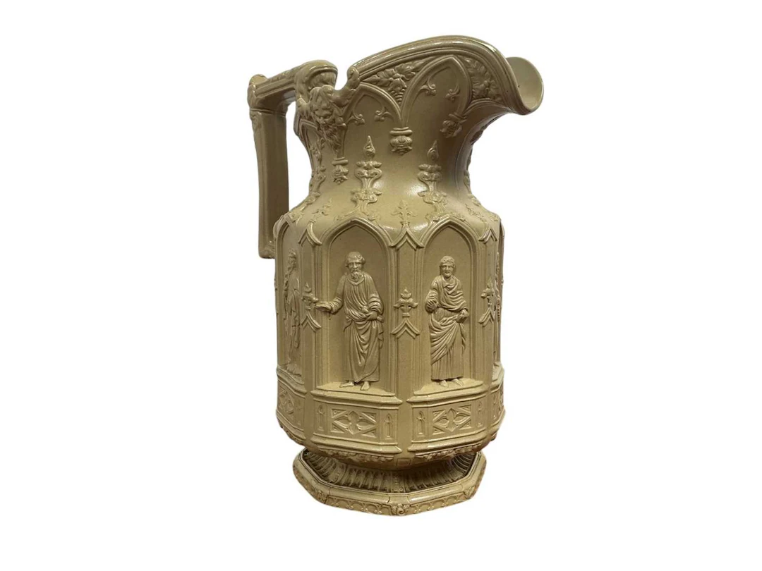 TWO LARGE VICTORIAN GOTHIC STYLE JUGS MID 19TH CENTURY