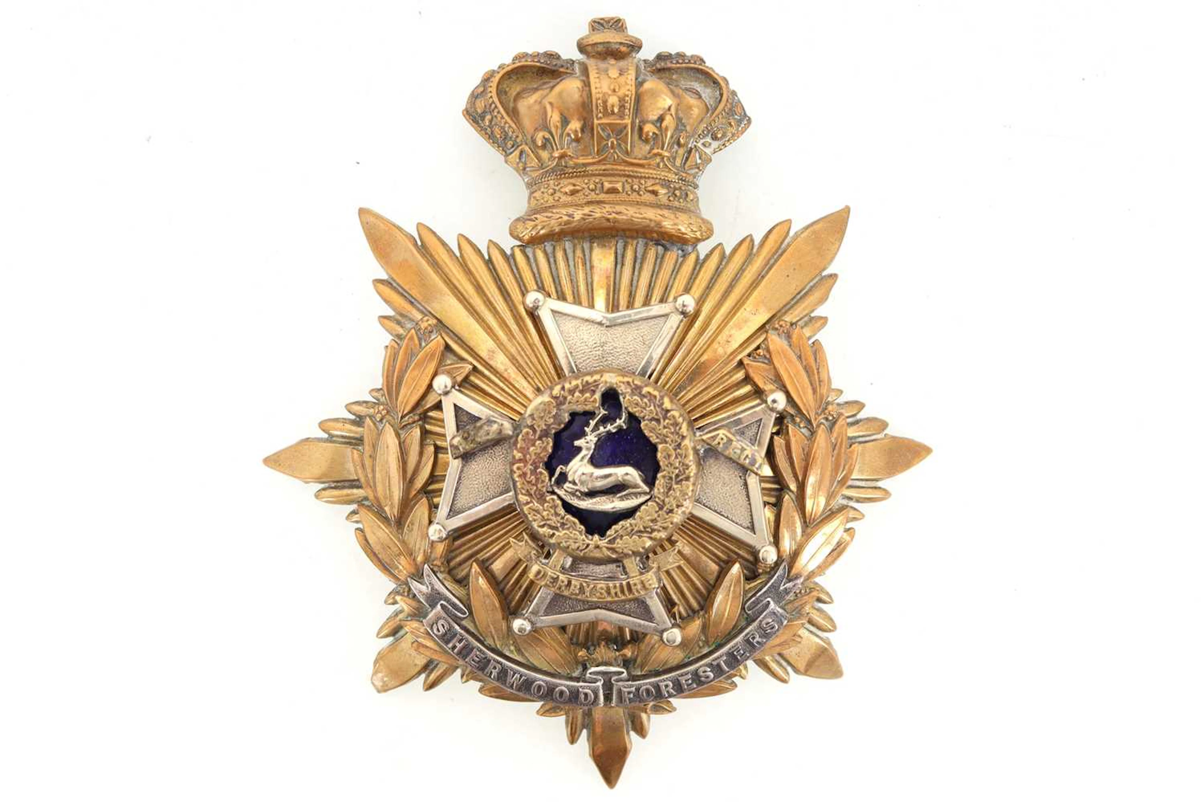 EDWARDIAN SHERWOOD FORESTERS OFFICER’S HELMET BADGE EARLY 20TH CENTURY