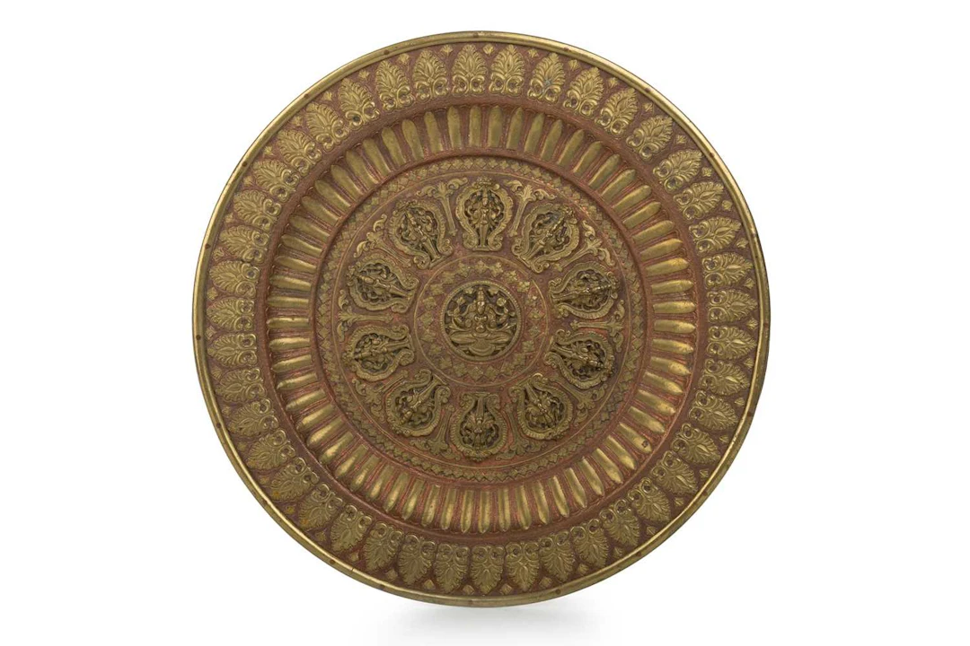 TIBETAN BRASS AND COPPER OFFERING PLATE LATE 19TH CENTURY