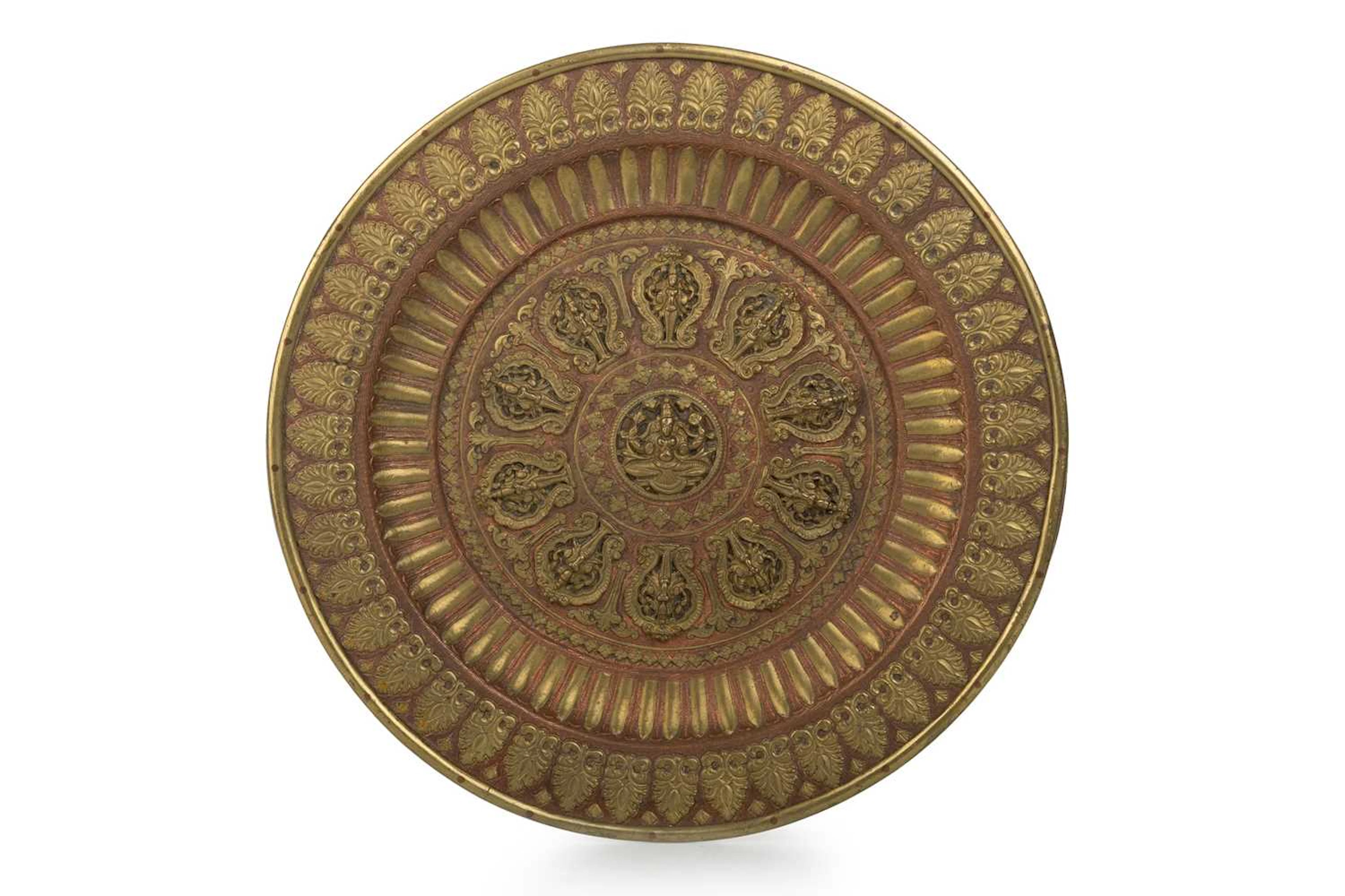 TIBETAN BRASS AND COPPER OFFERING PLATE LATE 19TH CENTURY