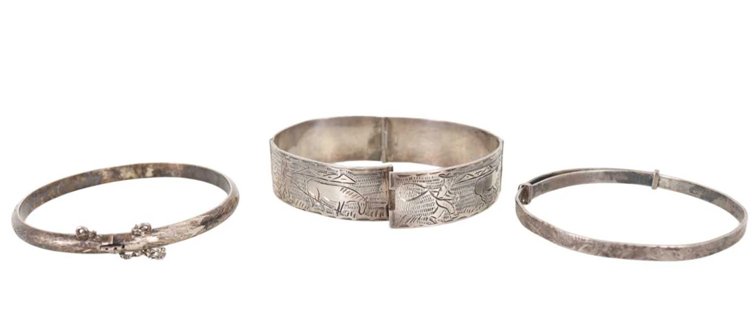THREE SILVER BANGLES EARLY 20TH CENTURY