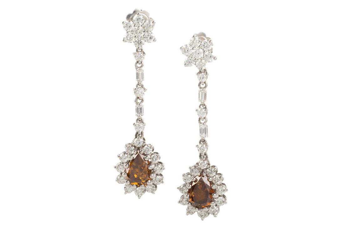 PAIR OF IMPRESSIVE FANCY COLOURED DIAMOND EARRINGS 21ST CENTURY