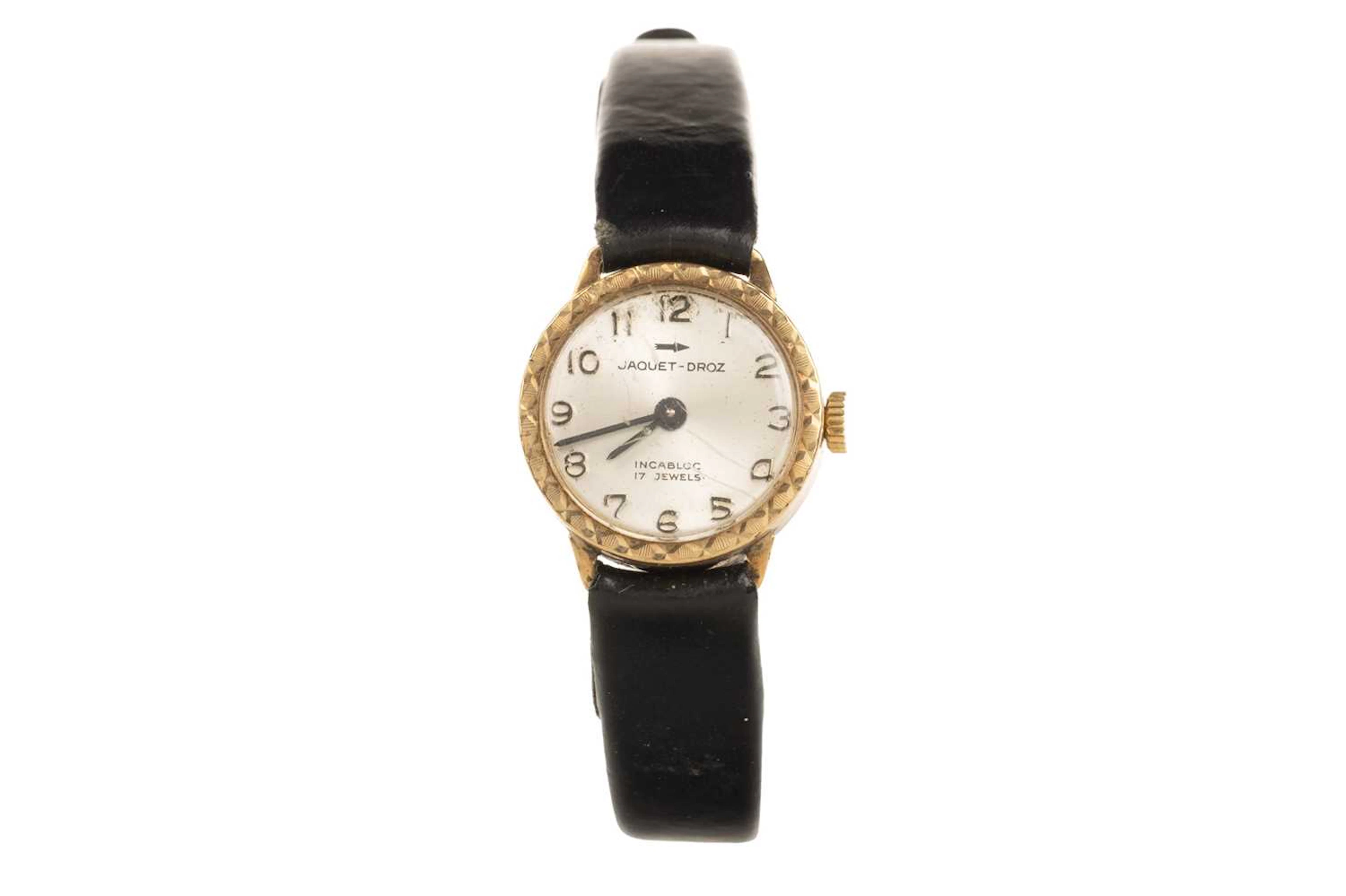 JAQUET - DROZ NINE CARAT GOLD MANUAL WIND WRIST WATCH