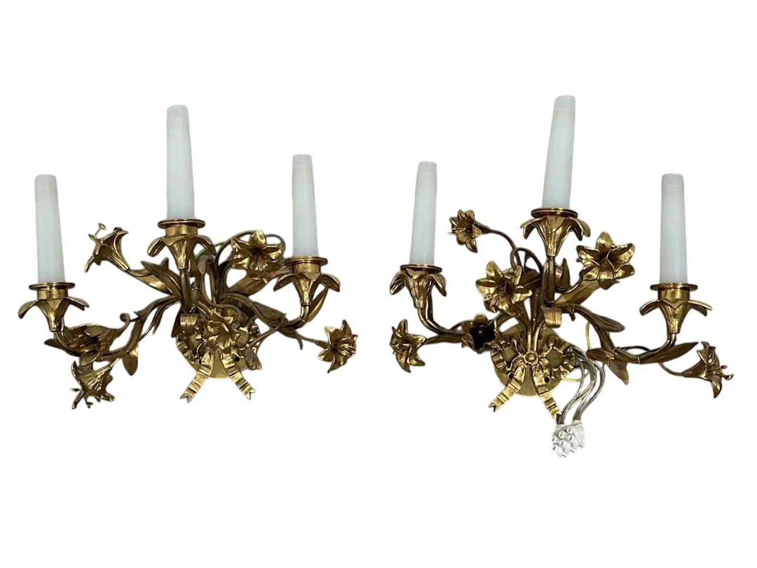 SIX BRASS WALL SCONCES EARLY/MID 20TH CENTURY