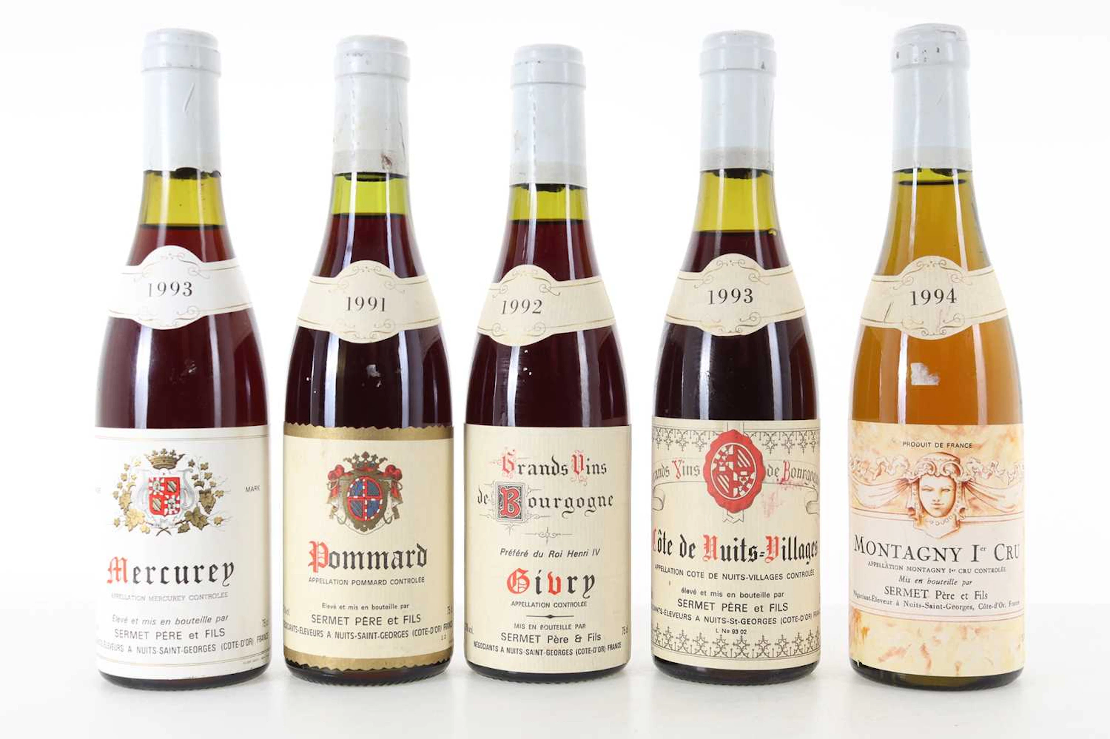 FIVE HALF BOTTLES OF BURGUNDY FROM SERMET PERE ET FILS INCLUDING 1994