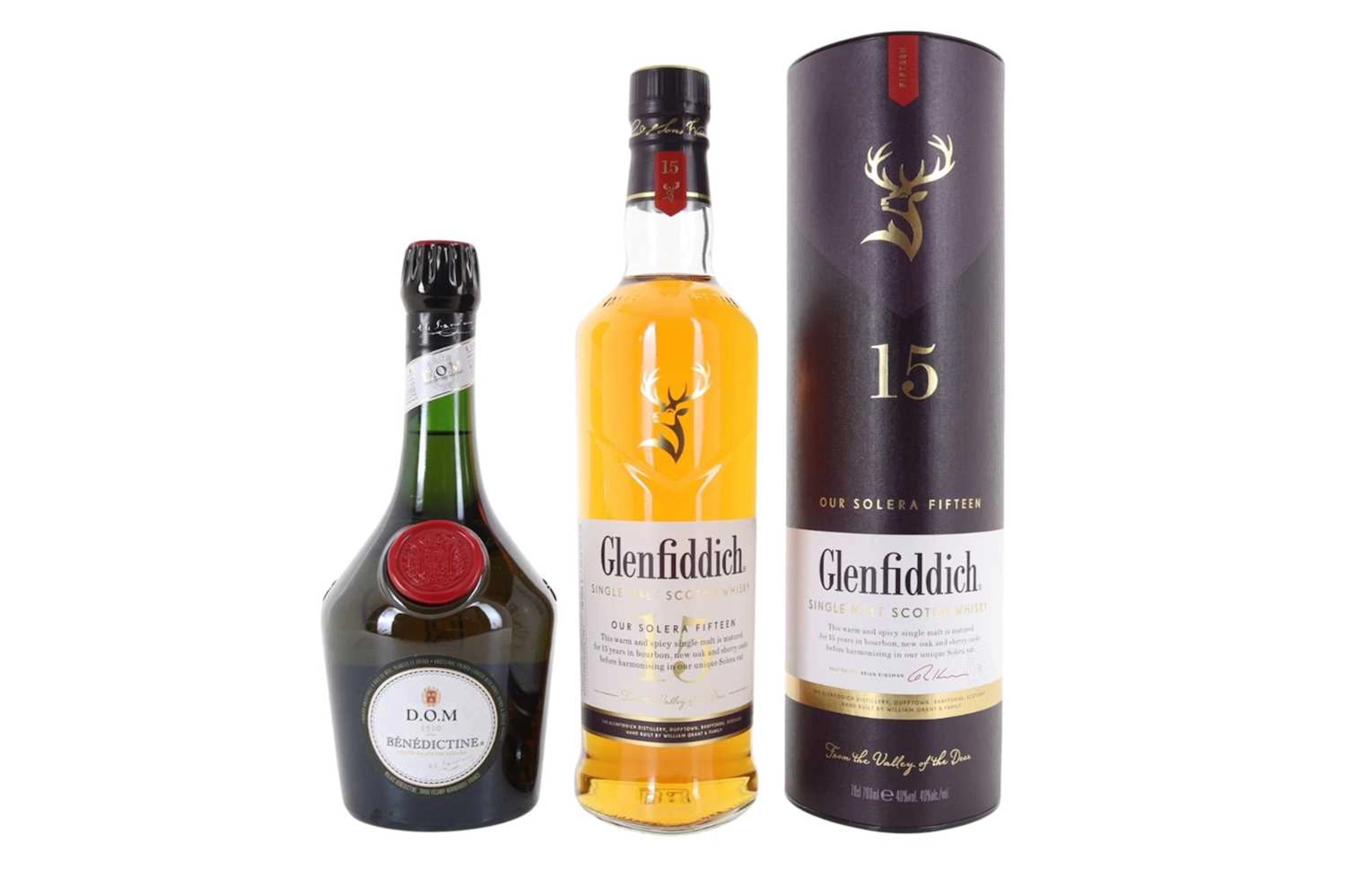 GLENFIDDICH 15 YEAR OLD AND D.O.M BENEDICTINE LIQUEUR 50CL