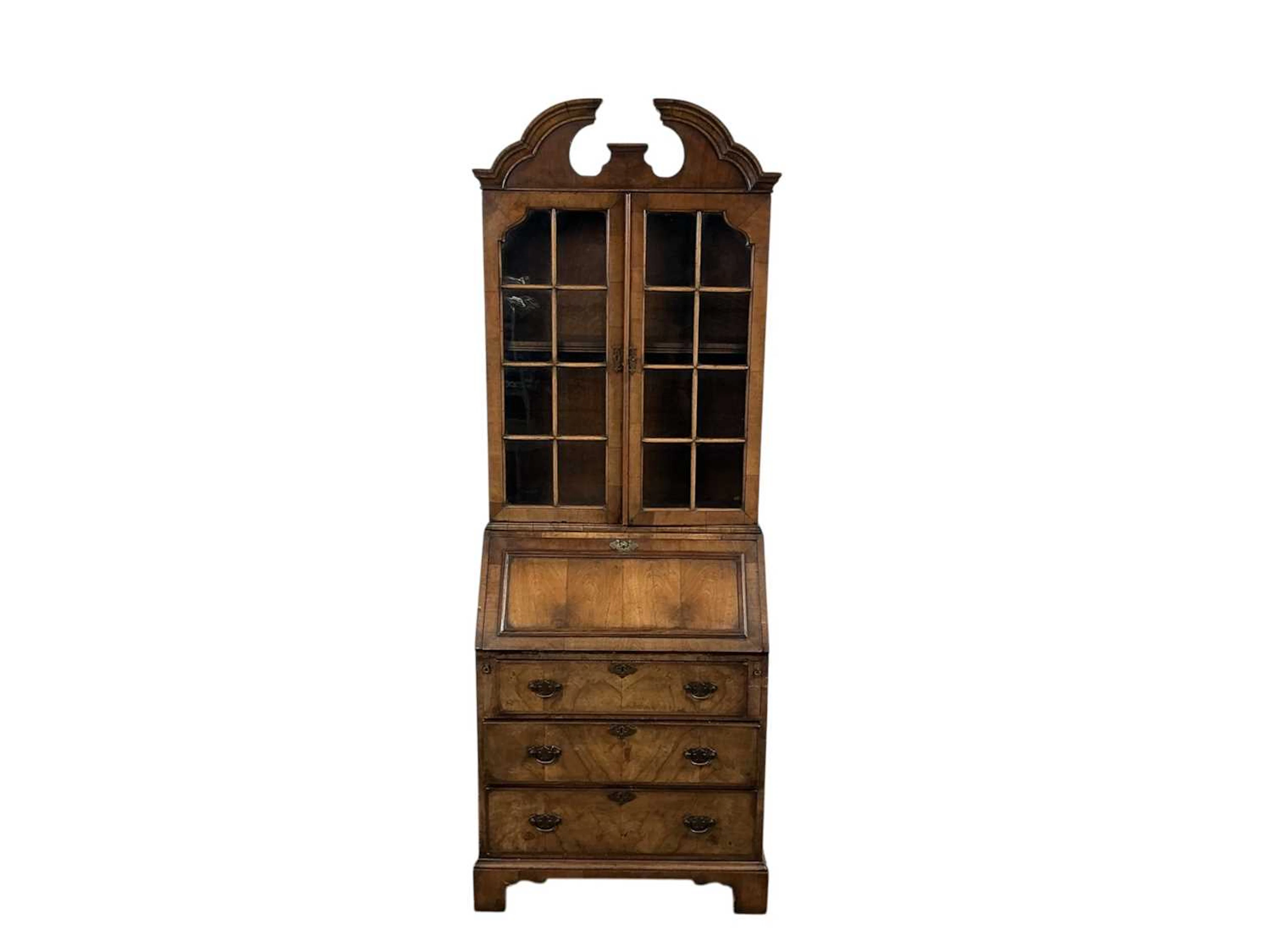 REPRODUCTION WALNUT BUREAU BOOKCASE MID 20TH CENTURY