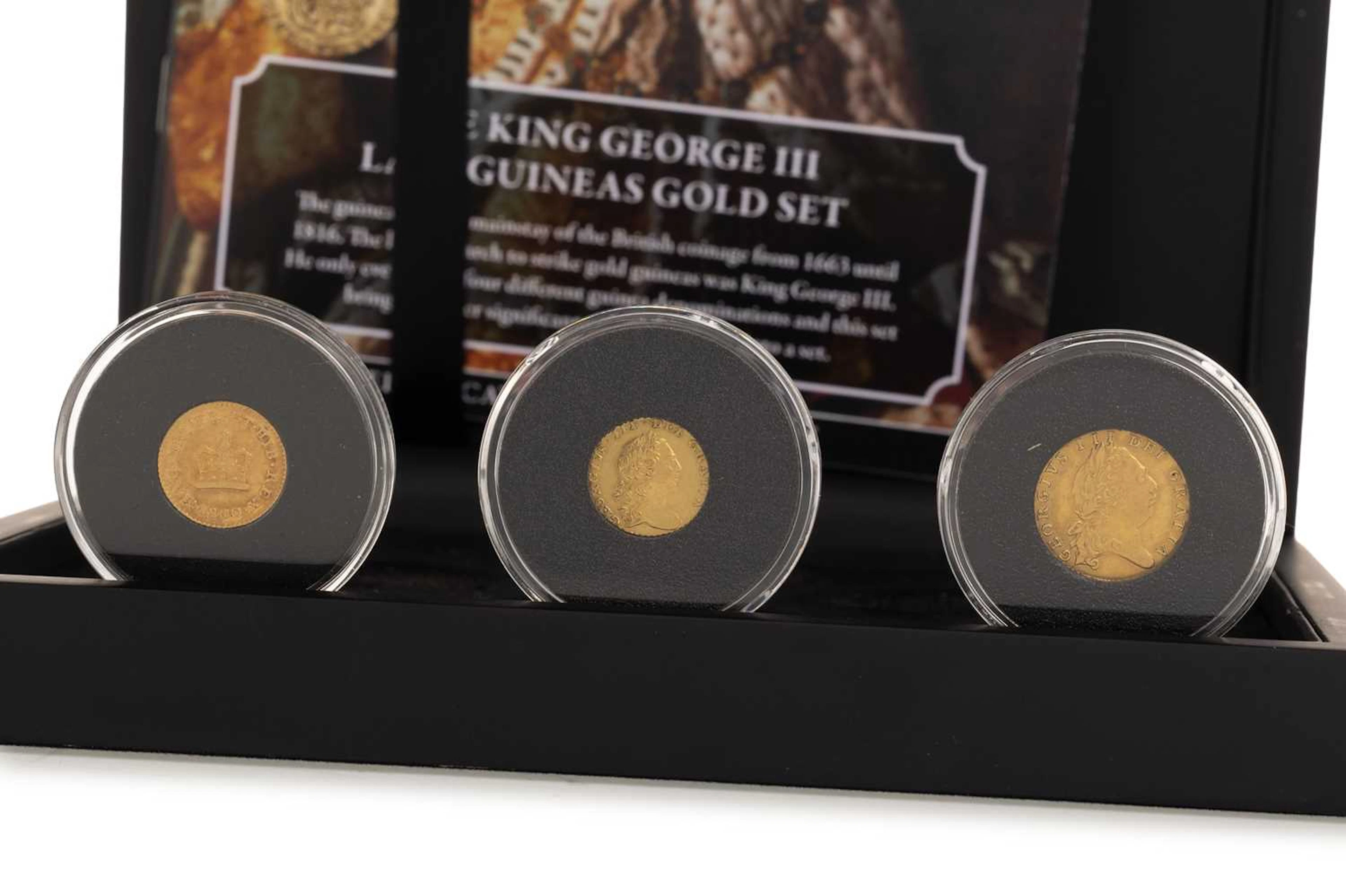 THREE GOLD GUINEA COINS 1762, 1800, 1803