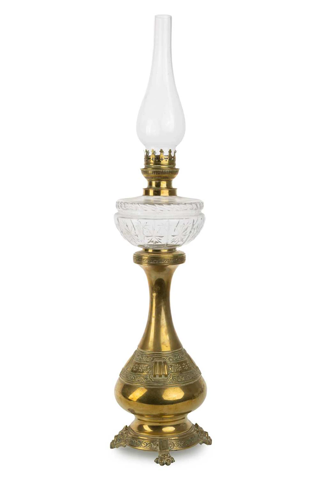 VICTORIAN GILT BRASS OIL LAMP LATE 19TH CENTURY