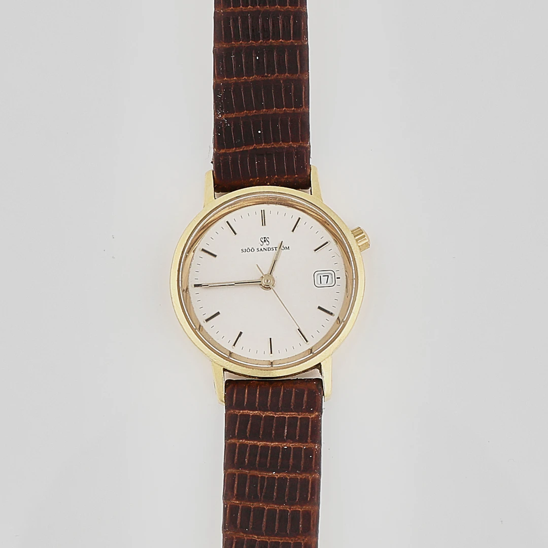 Damarmbandsur, 18k, Sjöö Sandström, Läderarmband, Datum.