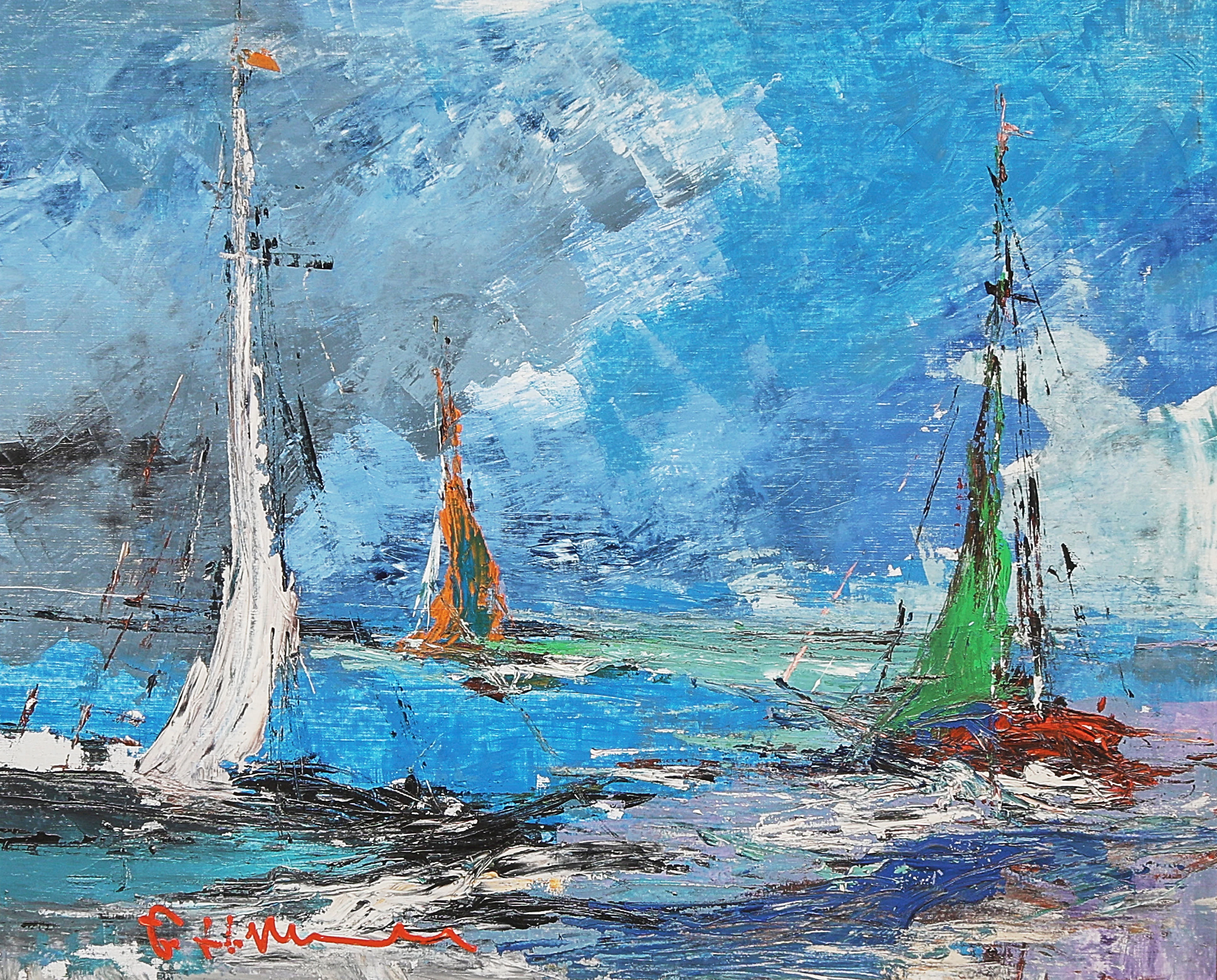 HELMUT MANTEL. Oljemålning, Segelbptar, signerad, duk.