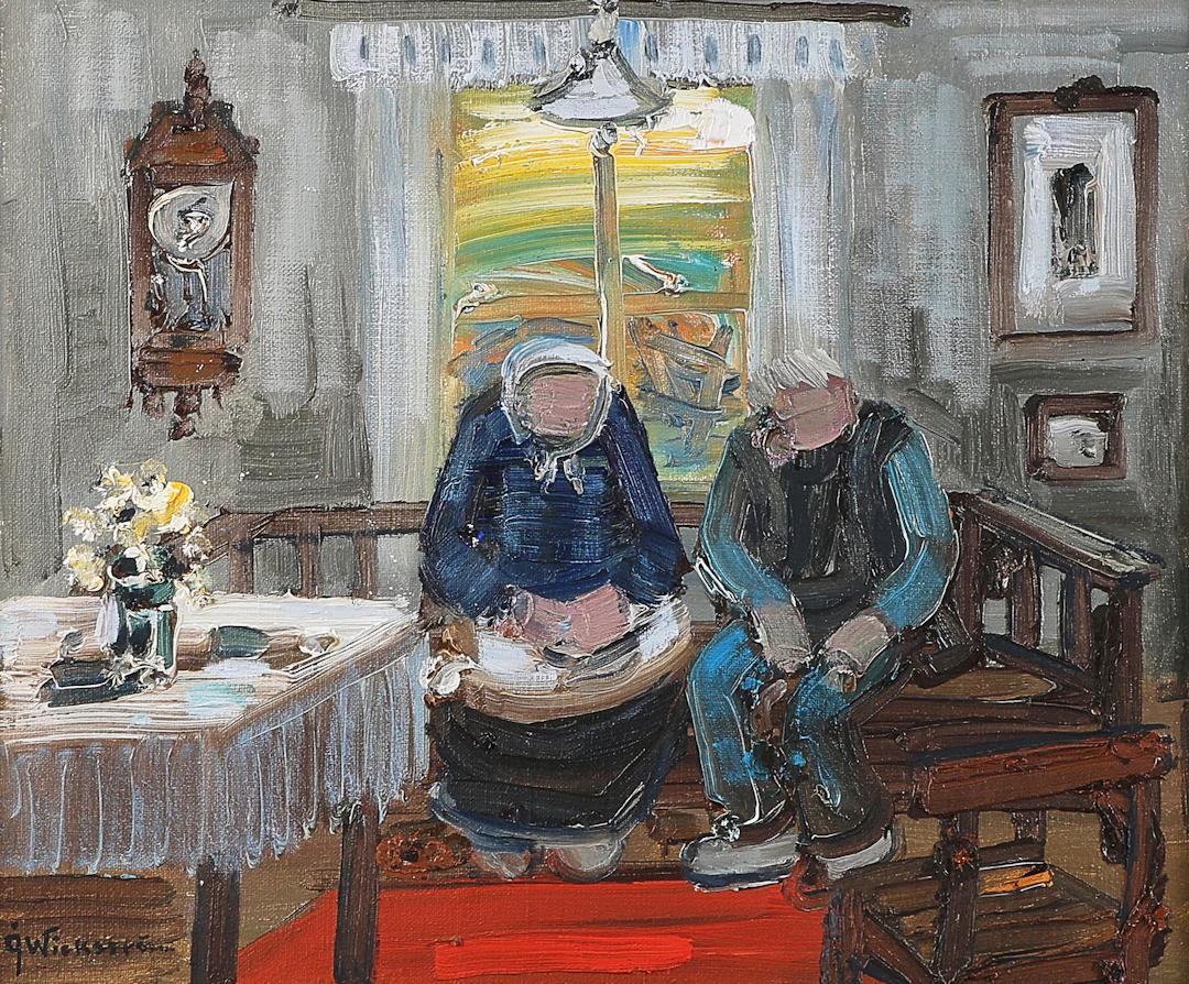 ÅKE WICKSTRÖM. Oljemålning signerad, interiör, duk.